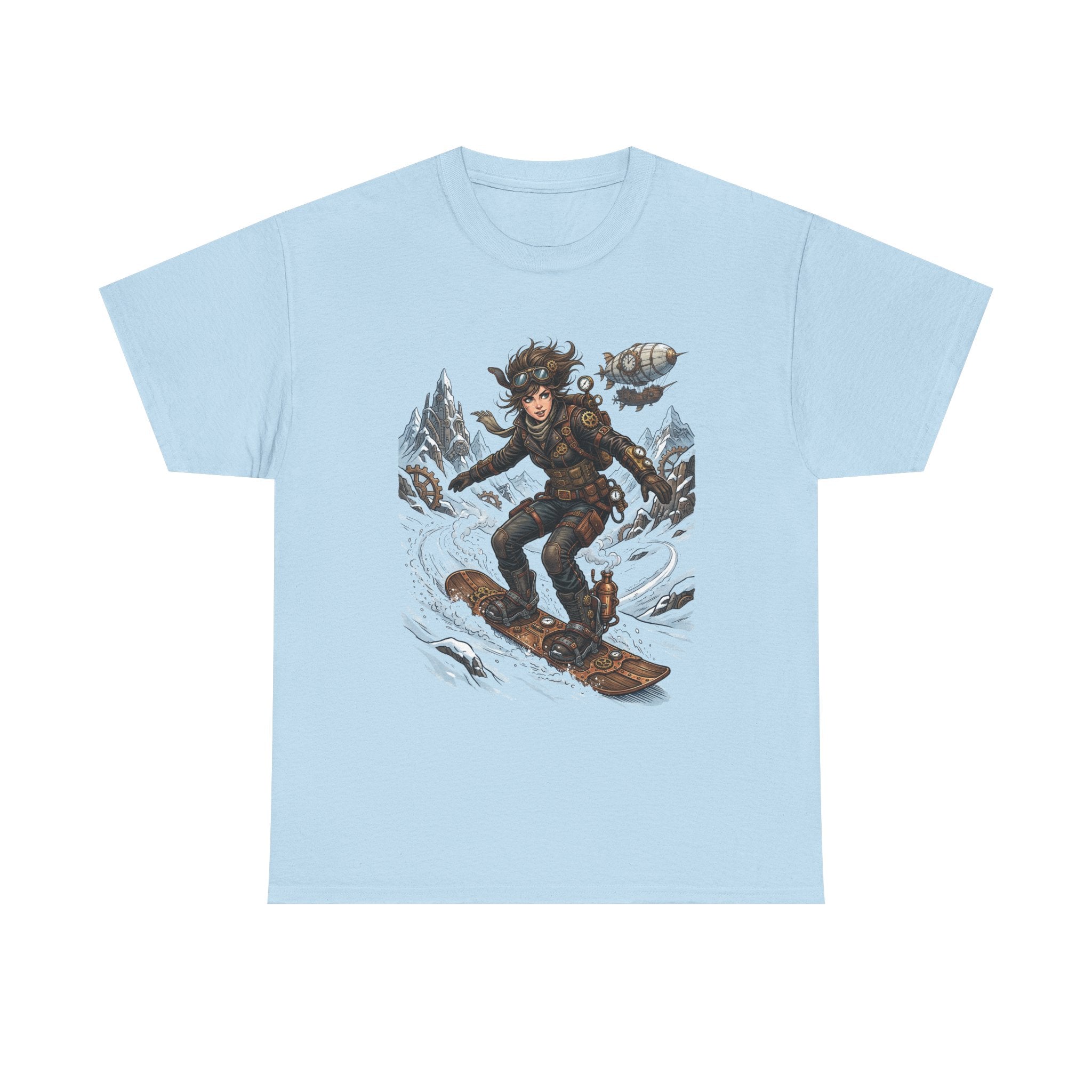 Steampunk Girl Snowboarder Graphic Tee — Winter Snowboarding Adventure Shirt