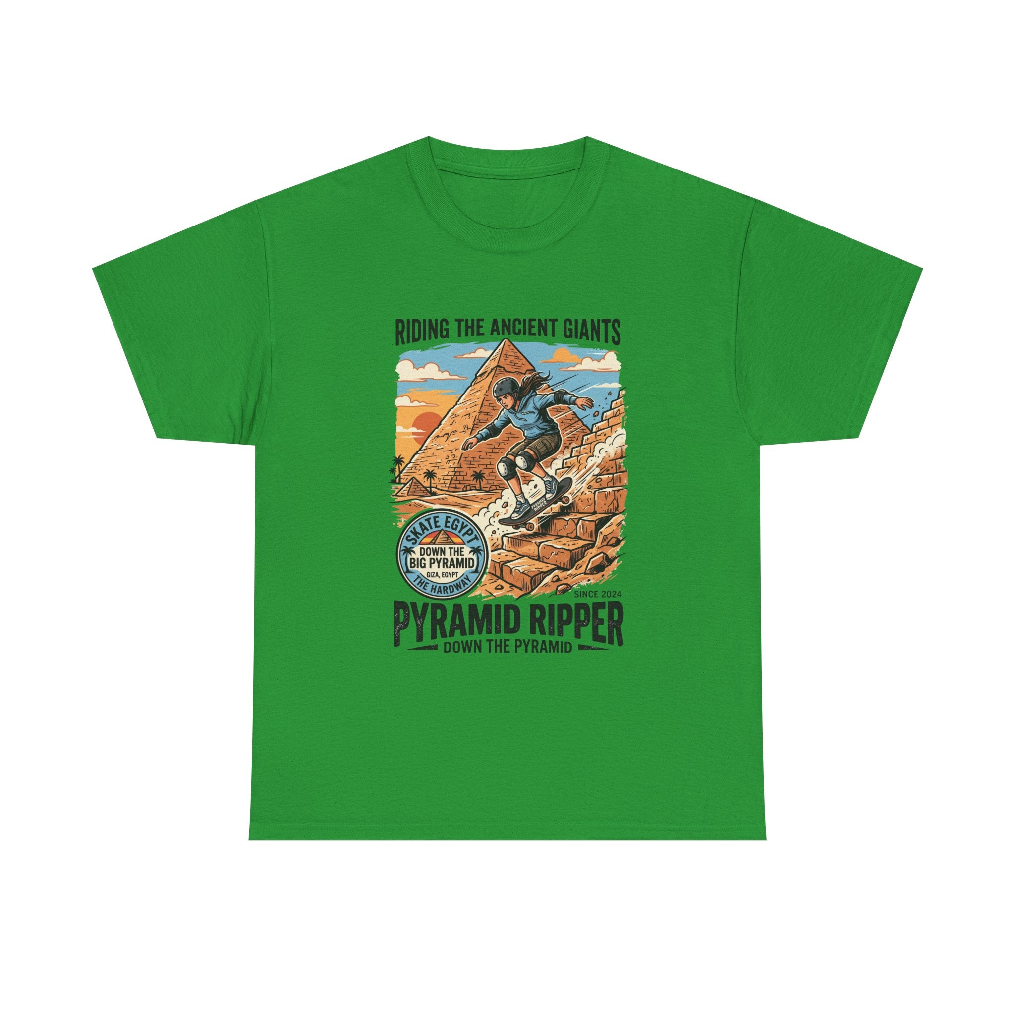 Pyramid Skateboarder T-Shirt — 'Riding the Ancient Giants' Vintage Surf Graphic