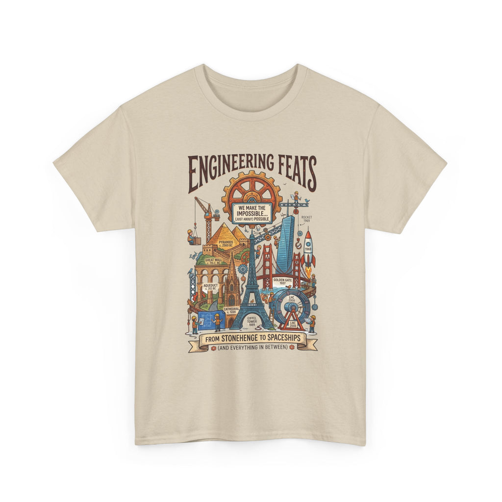 Engineering Feats T‑Shirt — STEM Vintage Landmark Illustration