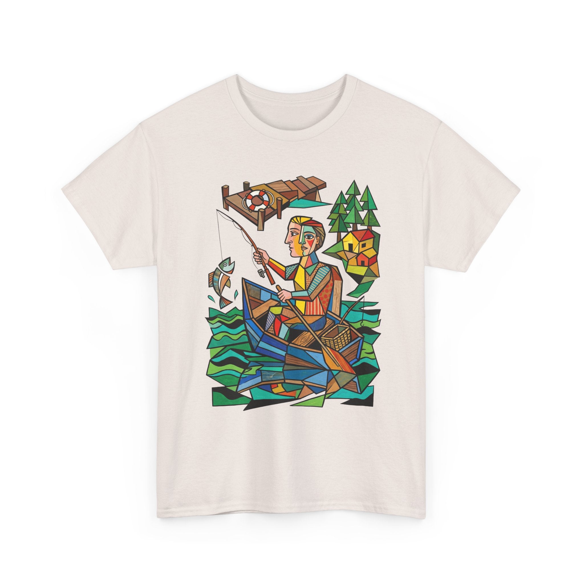 Fishing Canoe T-Shirt — Colorful Stained-Glass Angler Graphic Tee