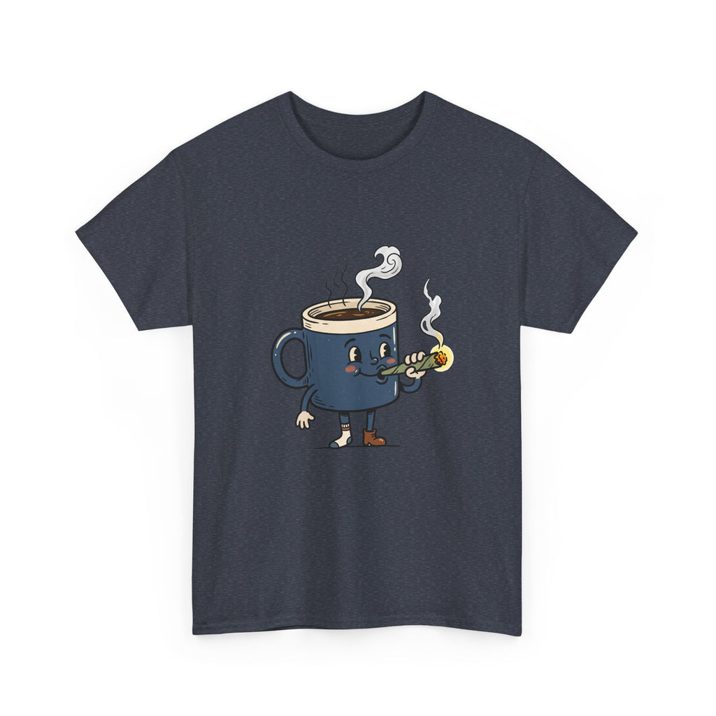 Coffee and a Joint Character Tee — Funny Smoking Joint Cartoon Shirt