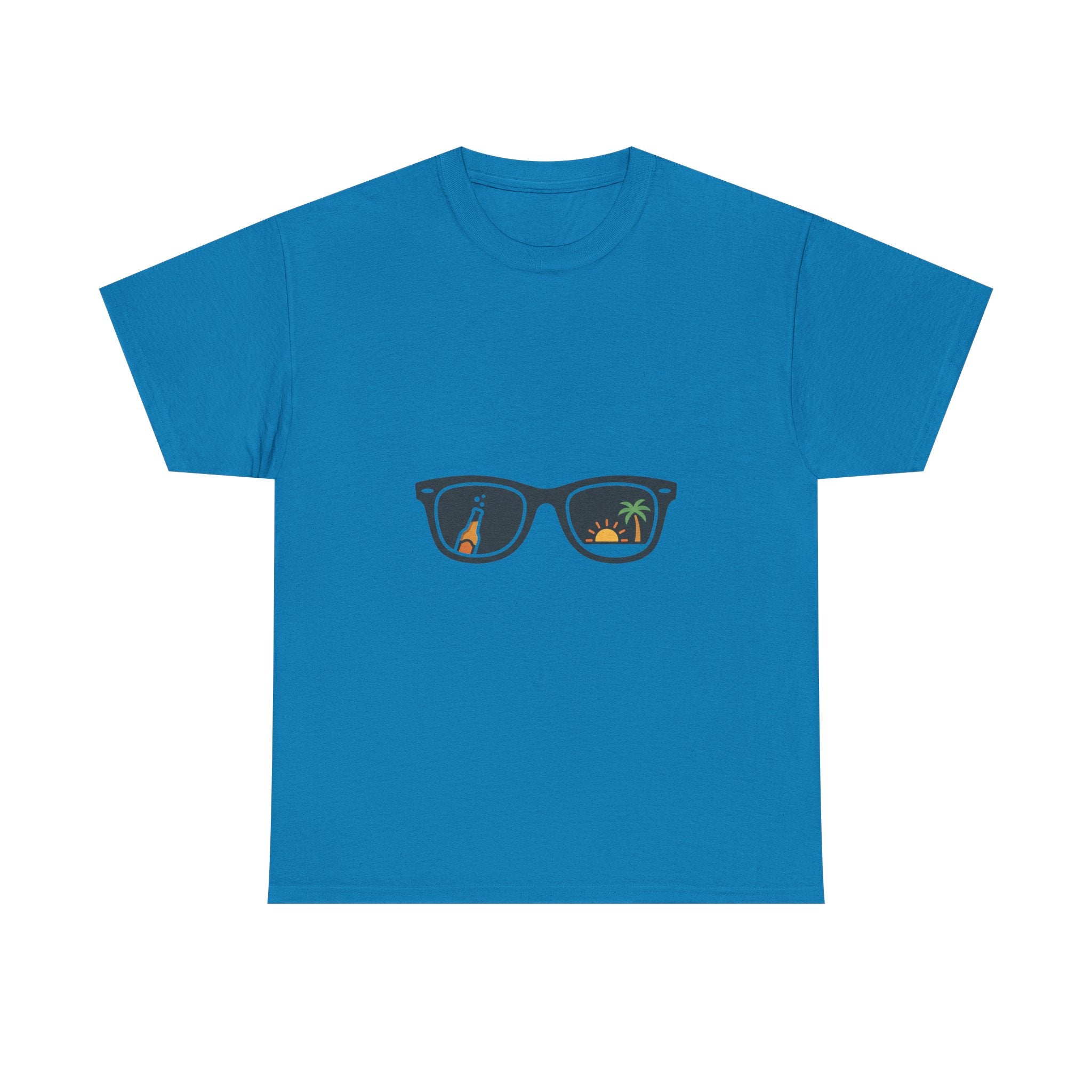Sunglasses Reflection Tee — Tropical Beach & Palm Drink Graphic T-Shirt