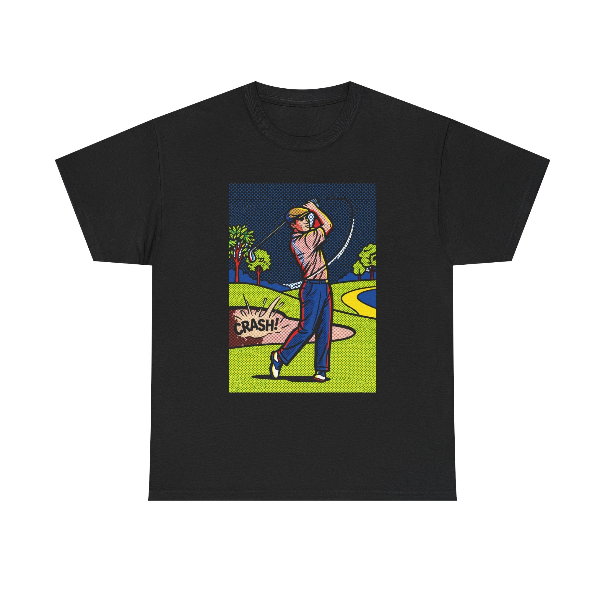 Golf Swing Pop Art T-Shirt — Vintage Comic 'Crash!' Graphic Tee