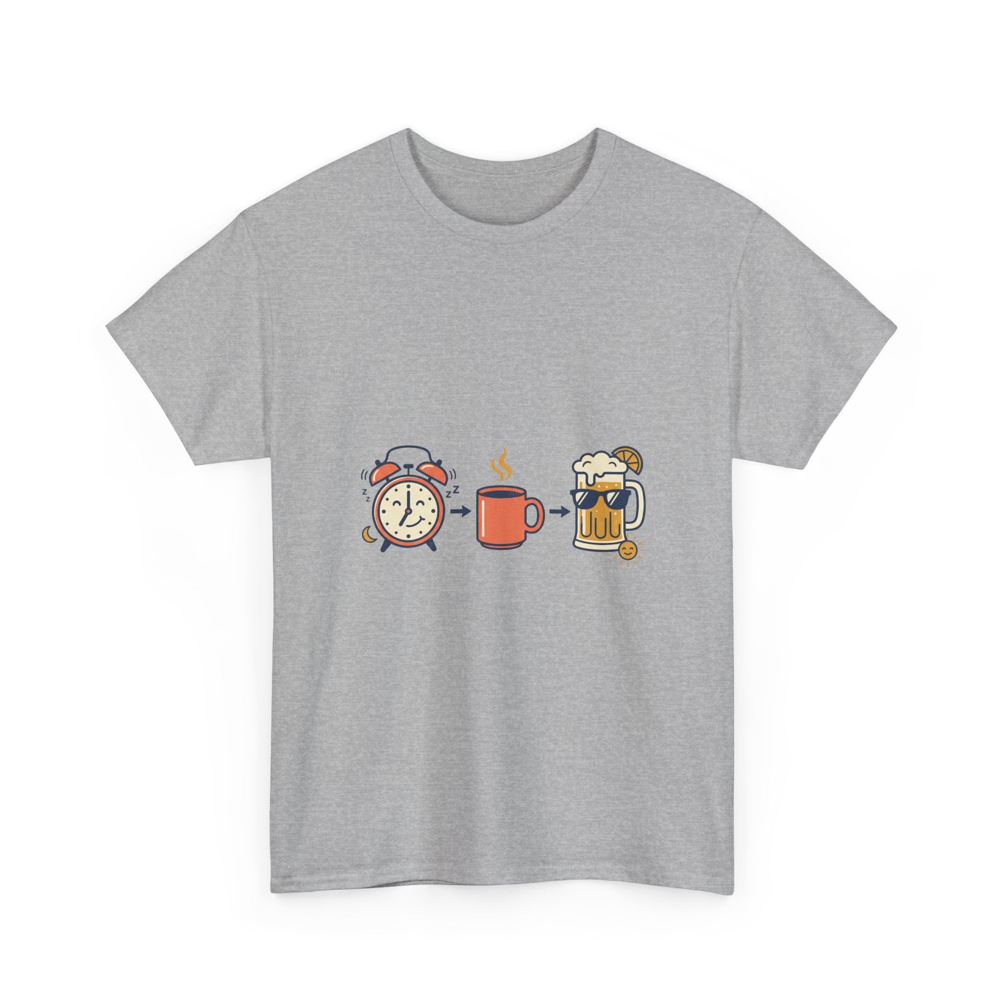 Day Drinking Tee — Alarm, Coffee & Beer Cute Icon Trio Graphic Shirt