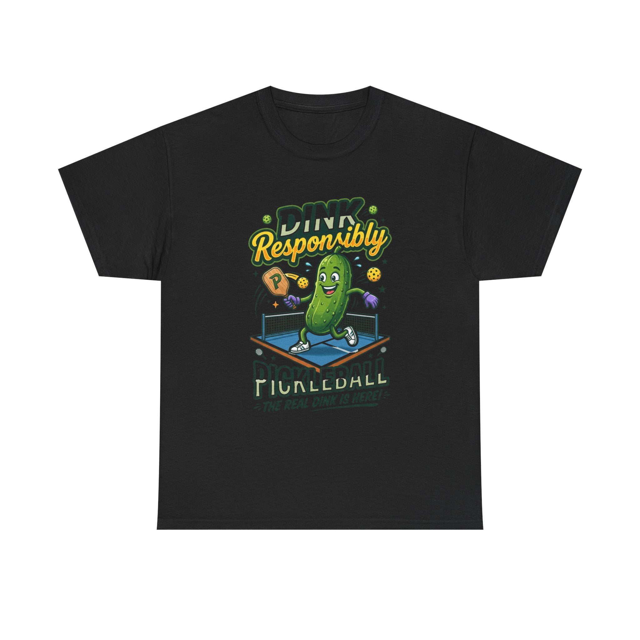 Pickleball T-Shirt — "Dink Responsibly" Funny Pickle Cartoon Tee