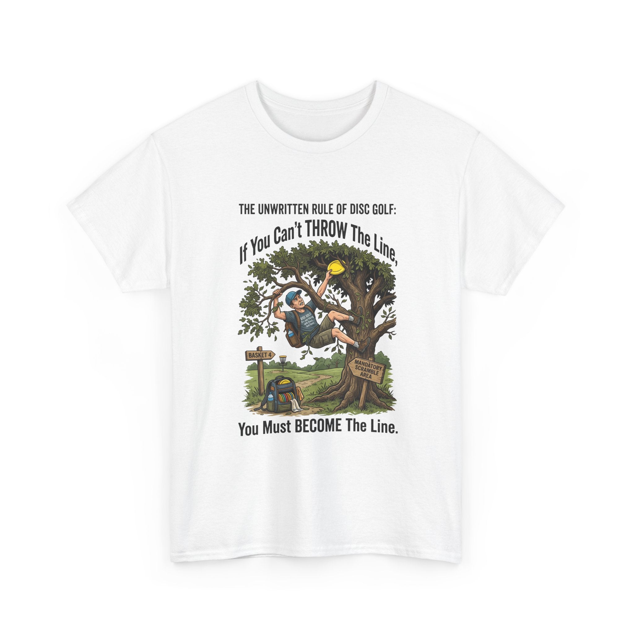 Disc Golf T-Shirt - "If You Can't Throw the Line, You Must Become the Line" Vintage Golf Cartoon Tee