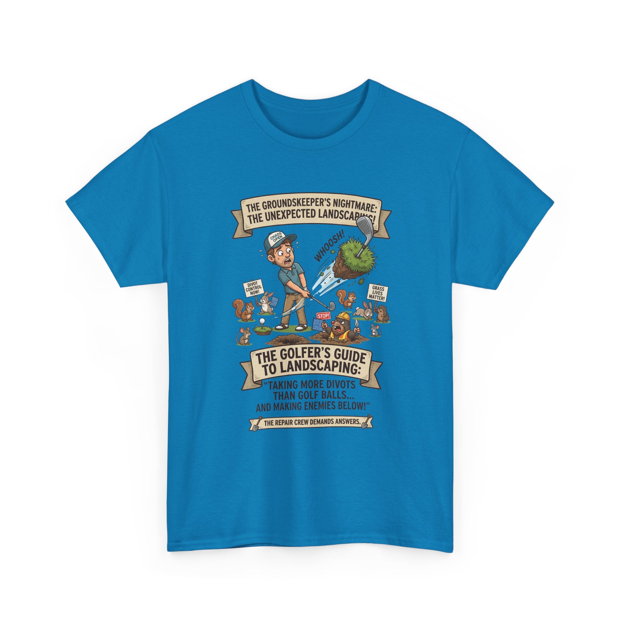 Golf T-Shirt — "The Golfer’s Guide to Landscaping" Funny Divot Course Humor Tee