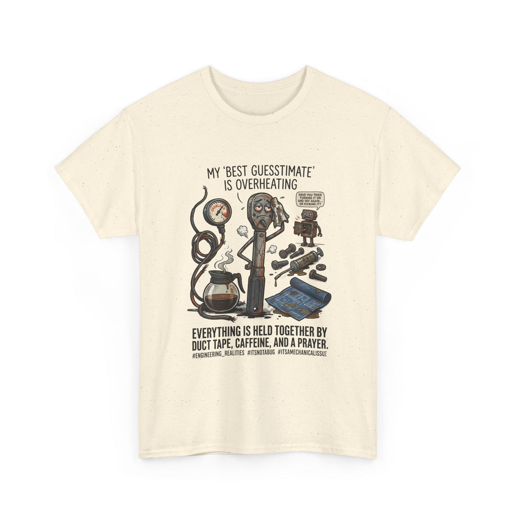 Mechanic Humor T-Shirt - "My Best Guessmate Is Overheating" Vintage Tools, Duct Tape & Caffeine Tee