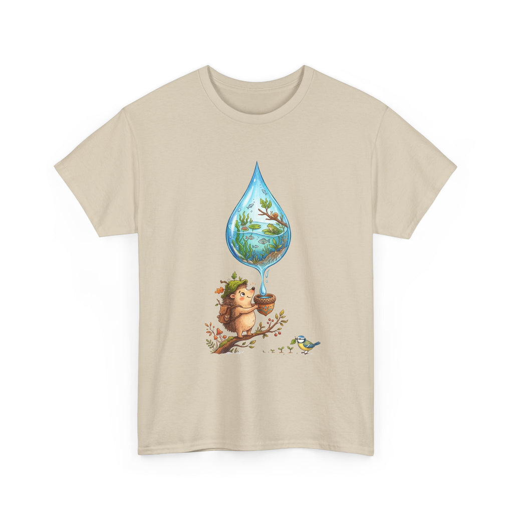 Eco Hedgehog Water Drop T‑Shirt — Wildlife Nature Illustration