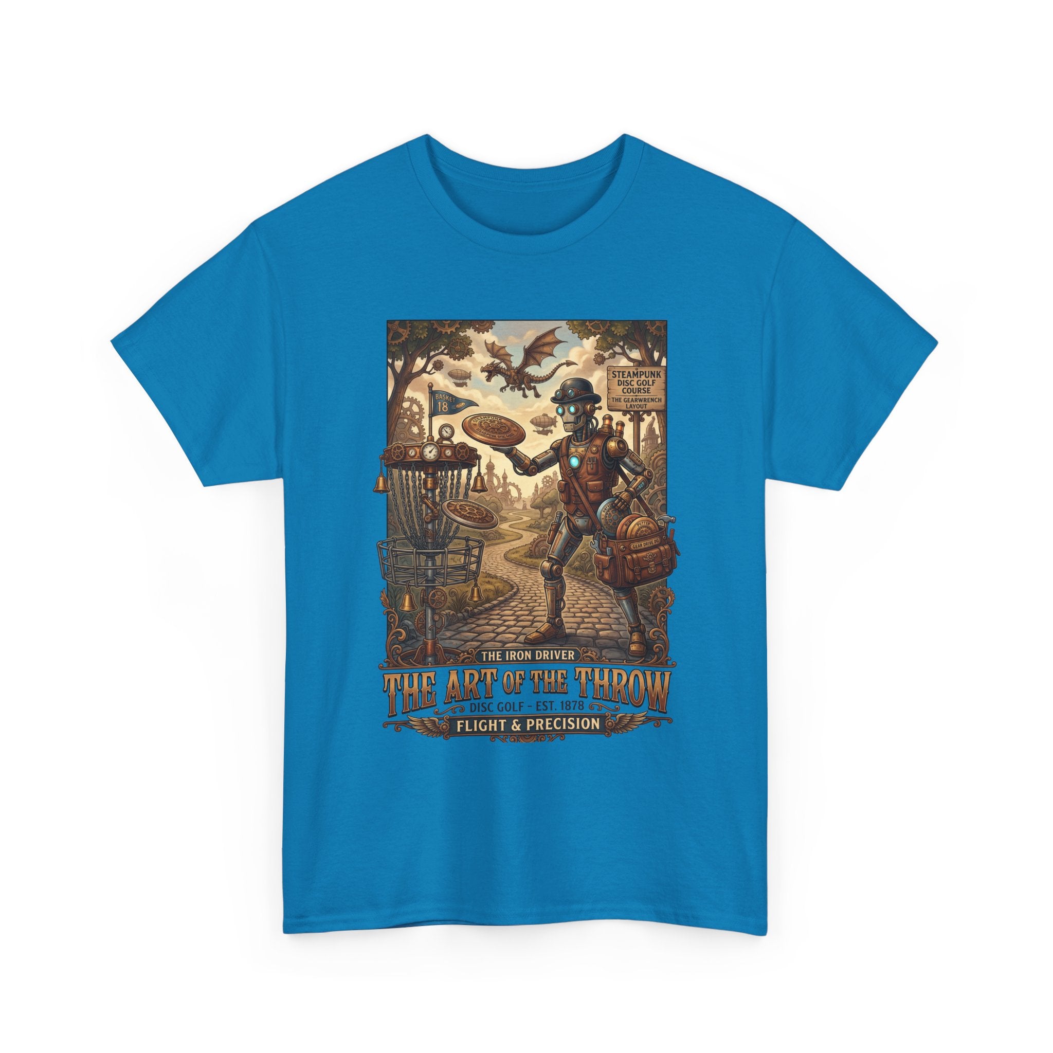 Steampunk Disc Golf T-Shirt — "The Art of the Throw" Vintage Disc Golfer Graphic Tee