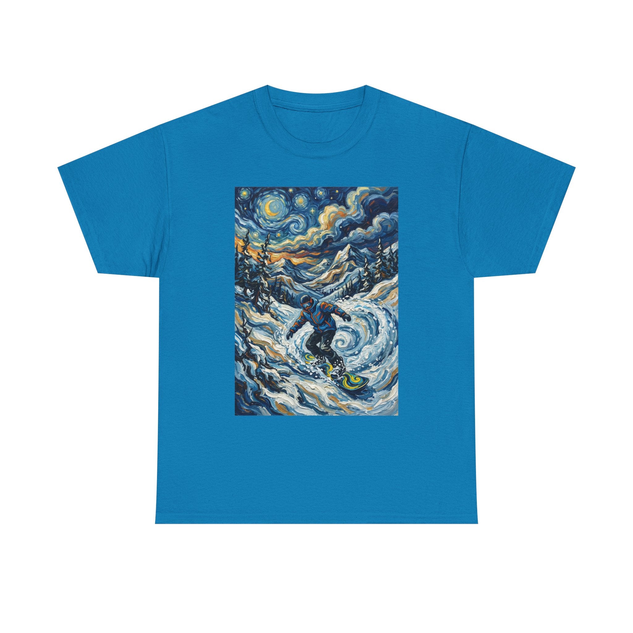 Snowboarder Van Gogh Style Tee — Starry Night Snowboarding Graphic Shirt