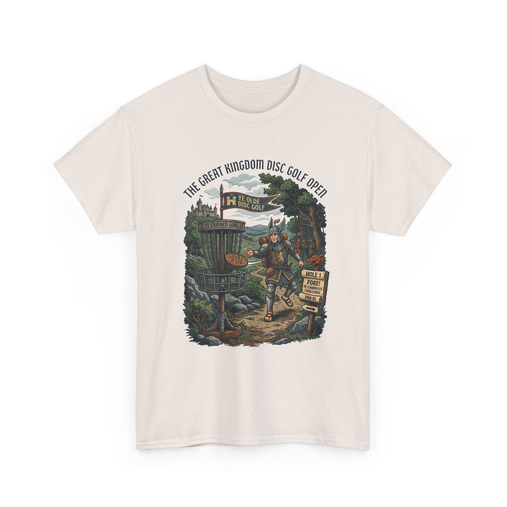Medieval Disc Golf Adventure Tee — "The Great Kingdom Disc Golf Open" Graphic Shirt