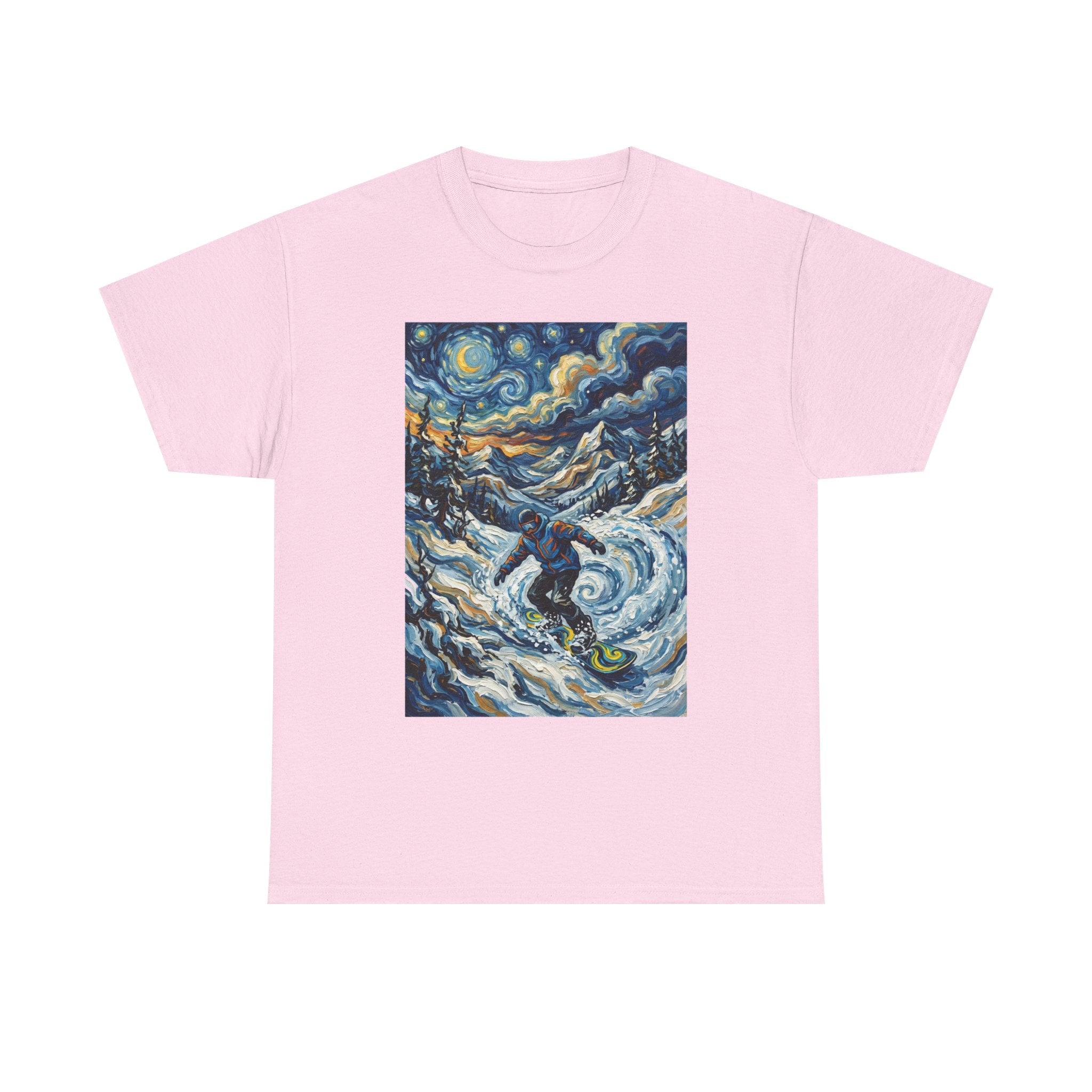Snowboarder Van Gogh Style Tee — Starry Night Snowboarding Graphic Shirt