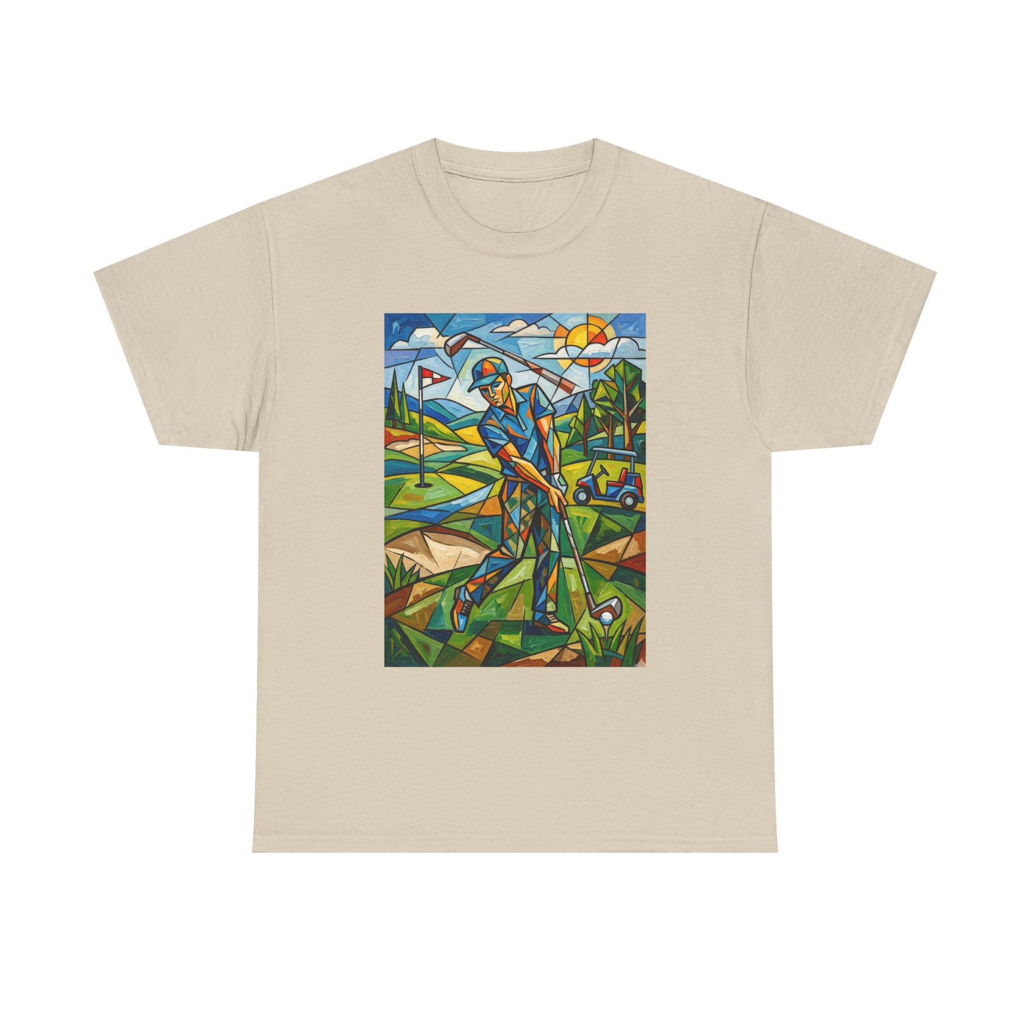 Golf Stained Glass Art Tee — Colorful Golfer Graphic T-Shirt