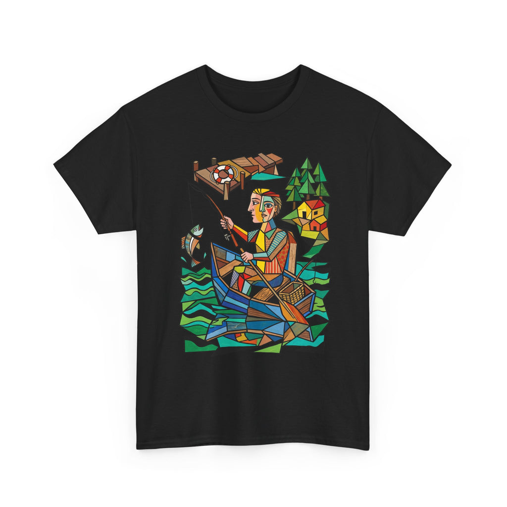 Fishing Canoe T-Shirt — Colorful Stained-Glass Angler Graphic Tee