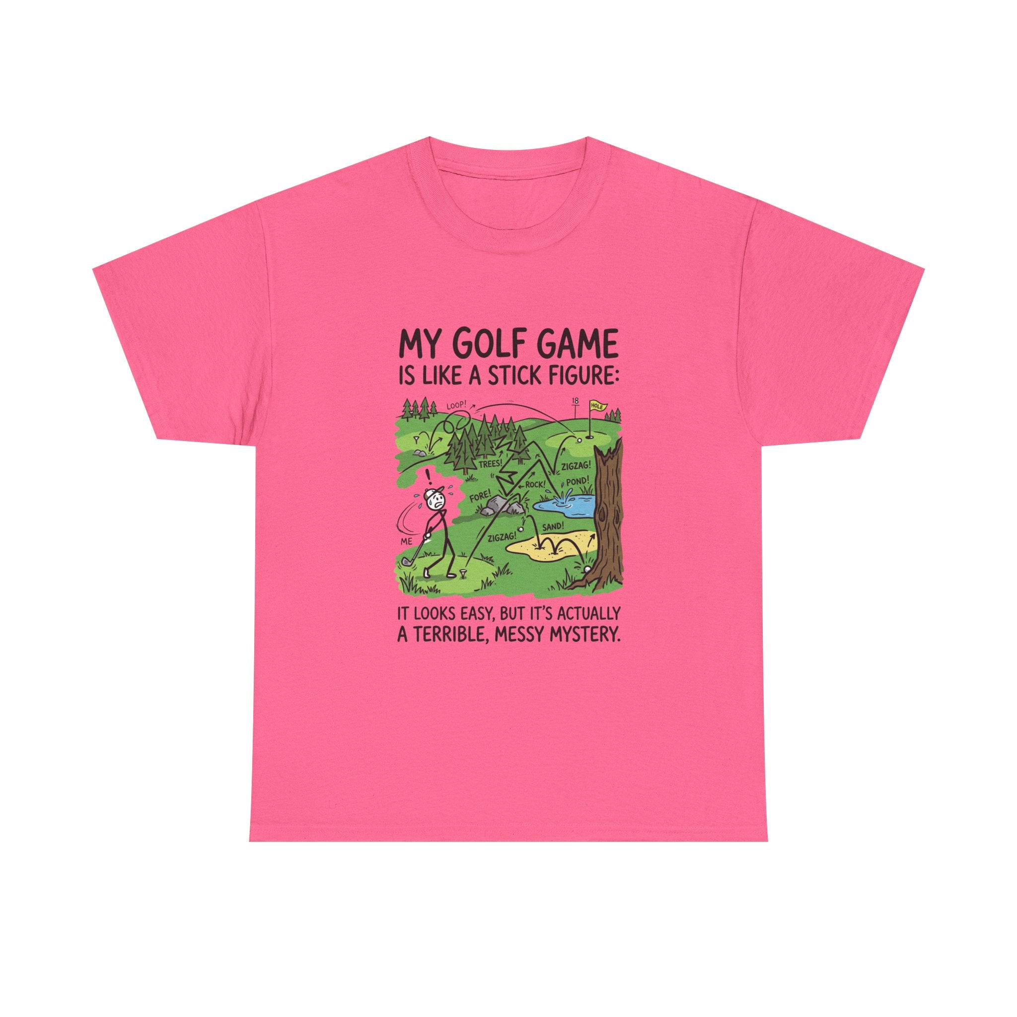 Golf T‑Shirt — "My Golf Game Is Like a Stick Figure" Funny Golfer Gift