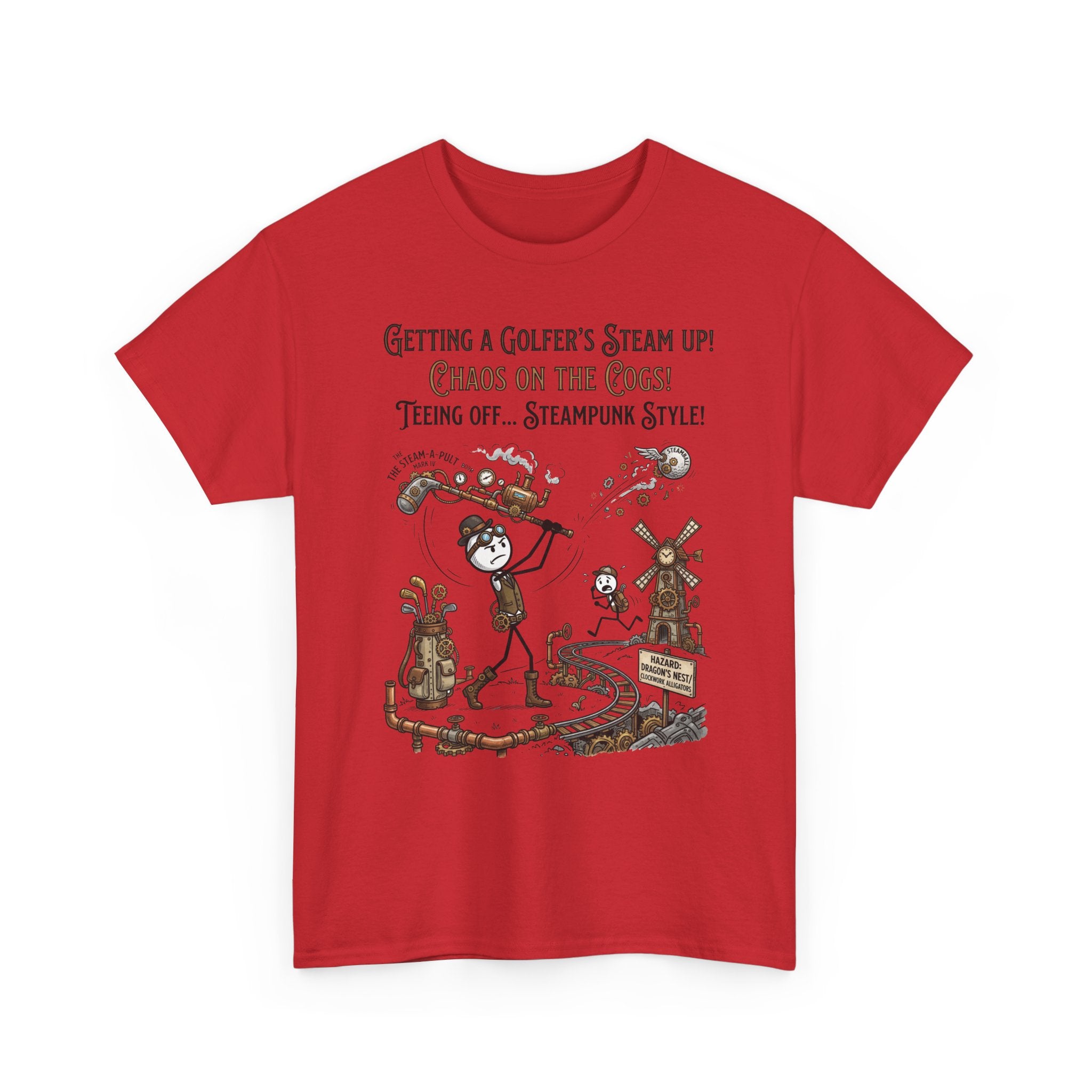 Steampunk Golf T-Shirt - "Getting a Golfer's Steam Up! Chaos on the Cogs" Graphic Tee