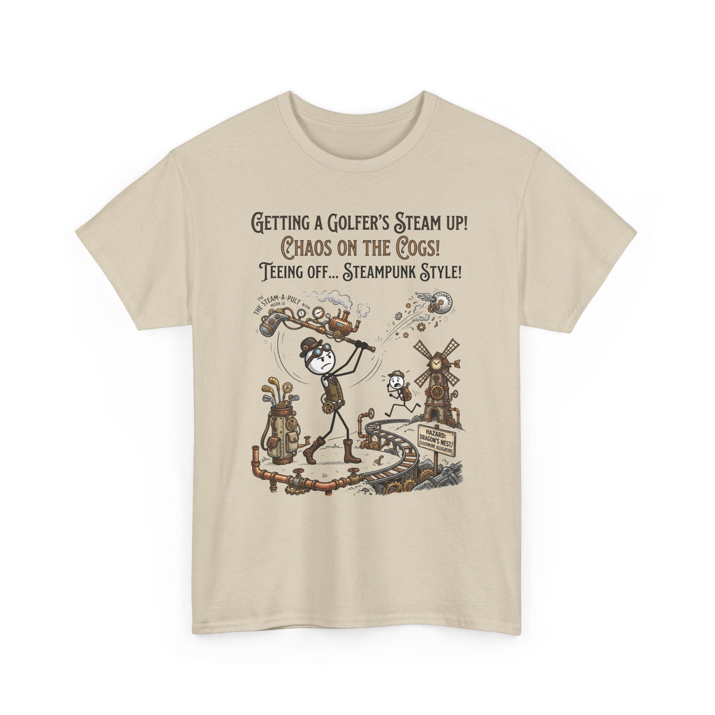 Steampunk Golf T-Shirt - "Getting a Golfer's Steam Up! Chaos on the Cogs" Graphic Tee