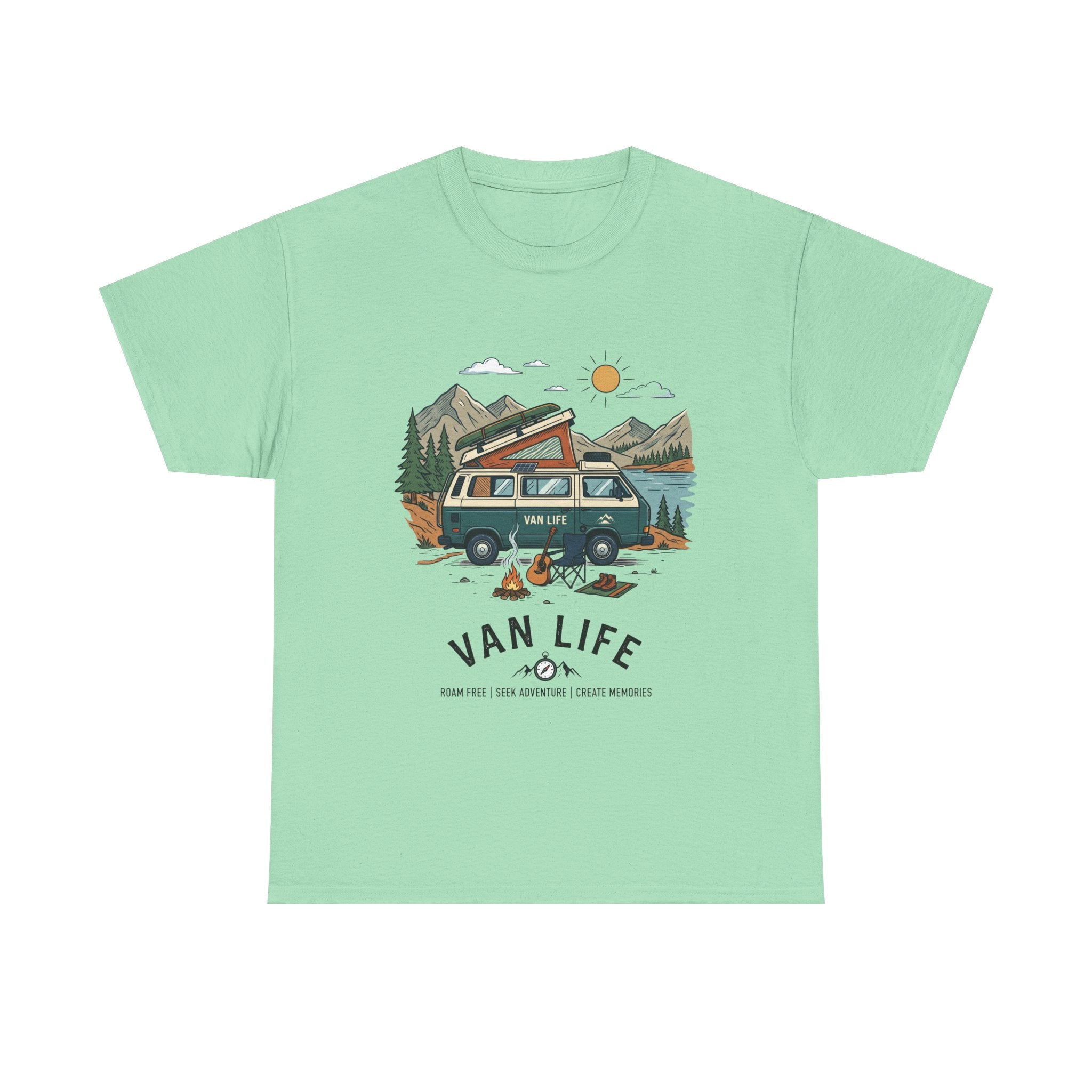 Van Life Camper T-Shirt — Retro Adventure Tee with Campfire Graphic