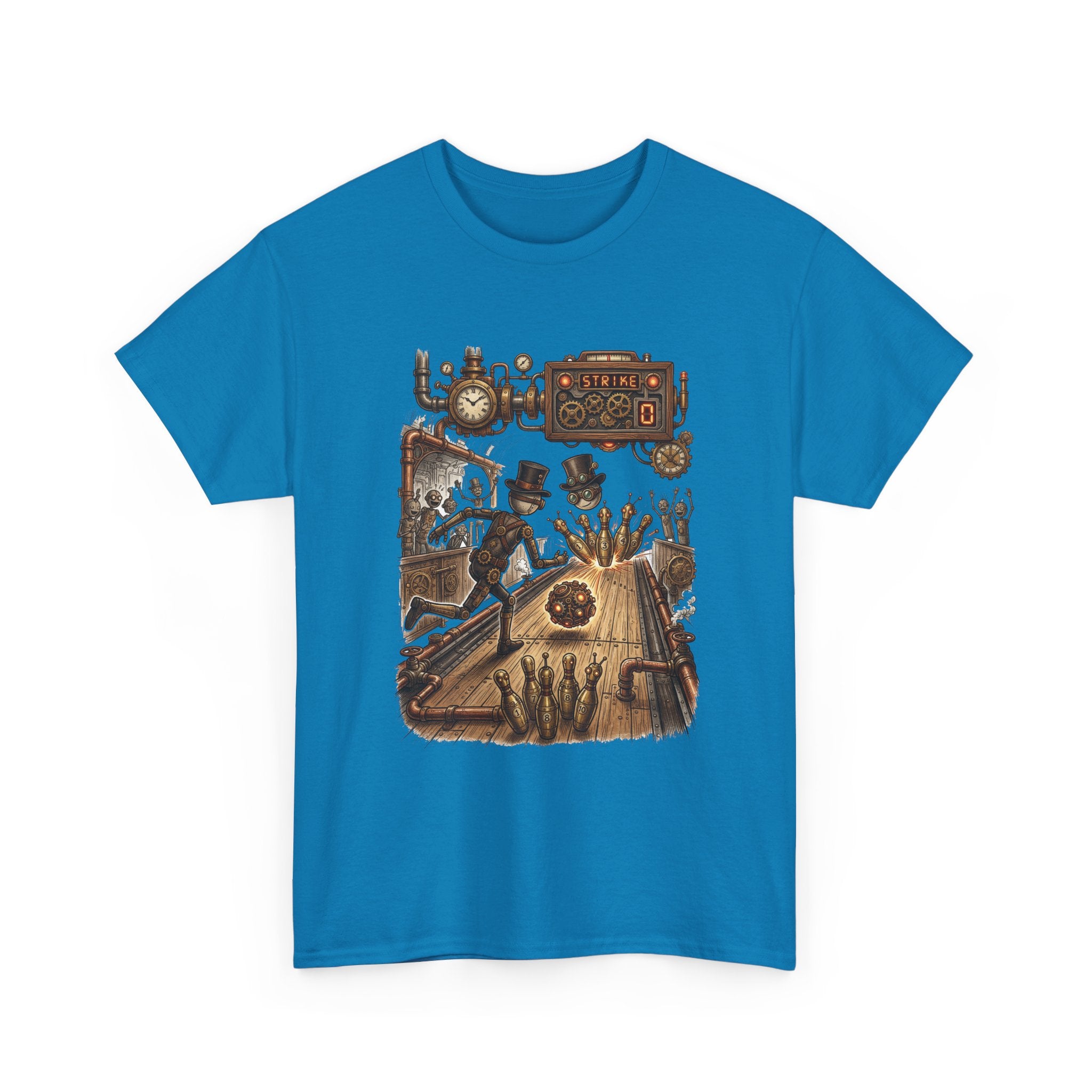 Steampunk Bowling T-Shirt — Vintage Train & Gears Graphic Tee