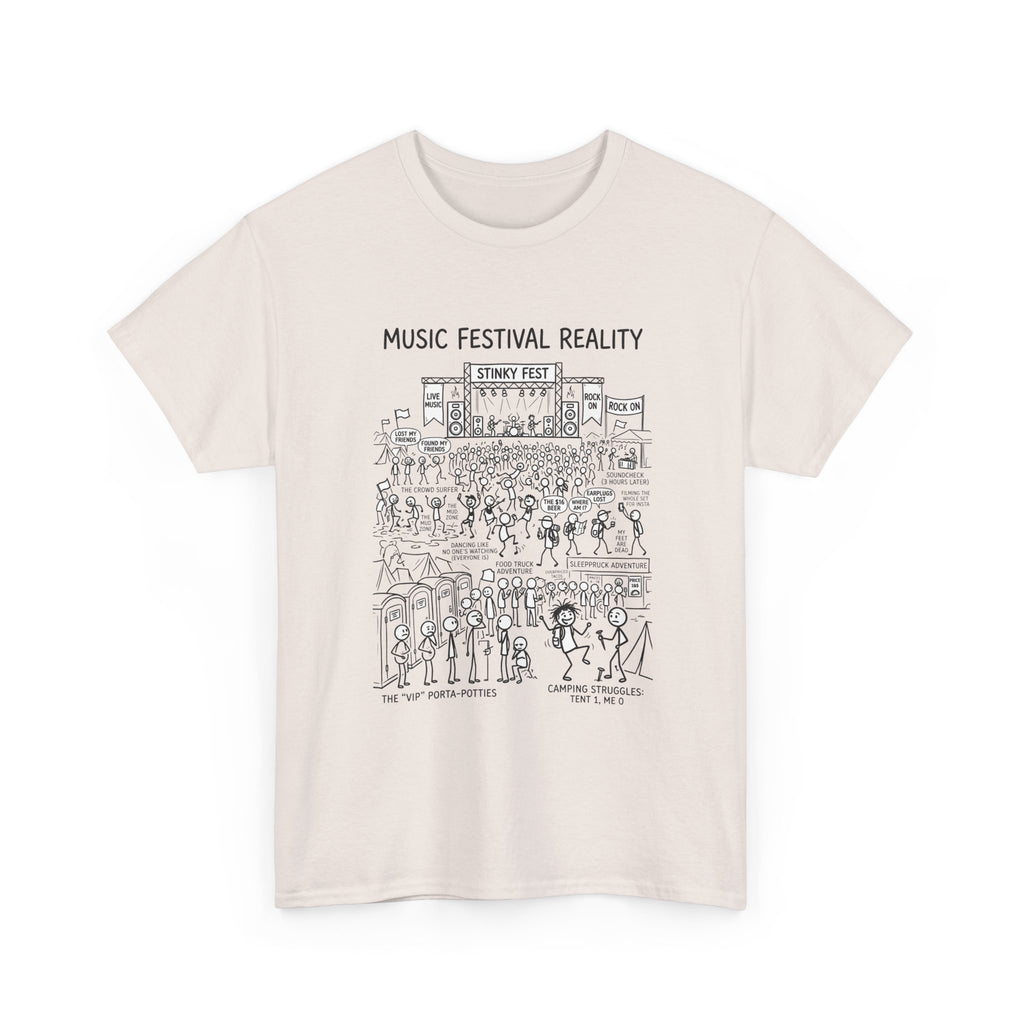 T-Shirt — "Music Festival Reality" Cartoon Illustration Tee