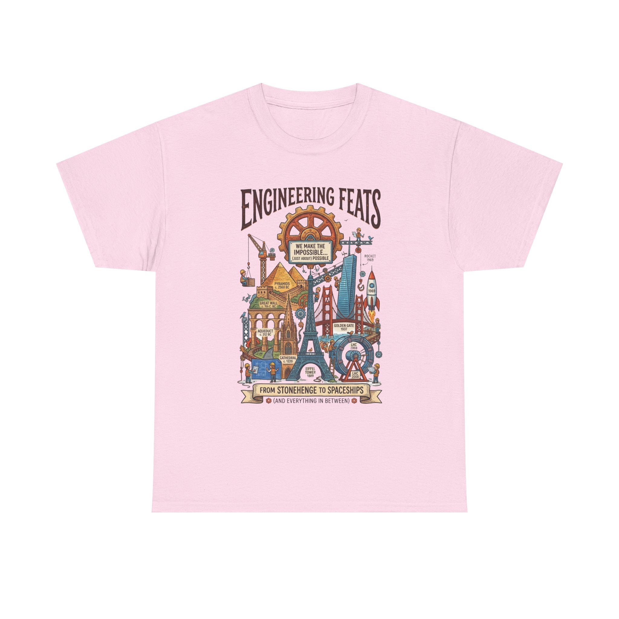 Engineering Feats T‑Shirt — STEM Vintage Landmark Illustration