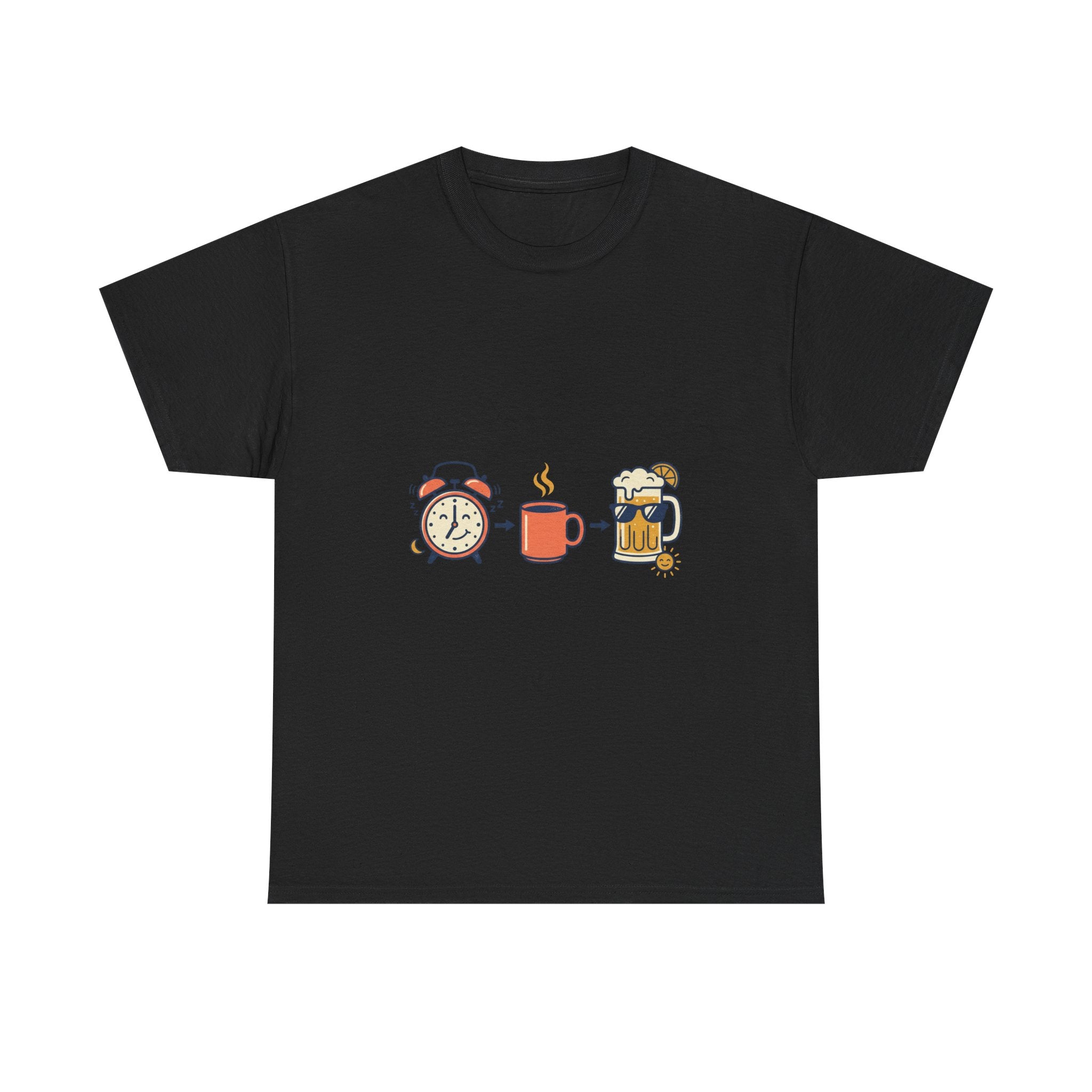 Day Drinking Tee — Alarm, Coffee & Beer Cute Icon Trio Graphic Shirt