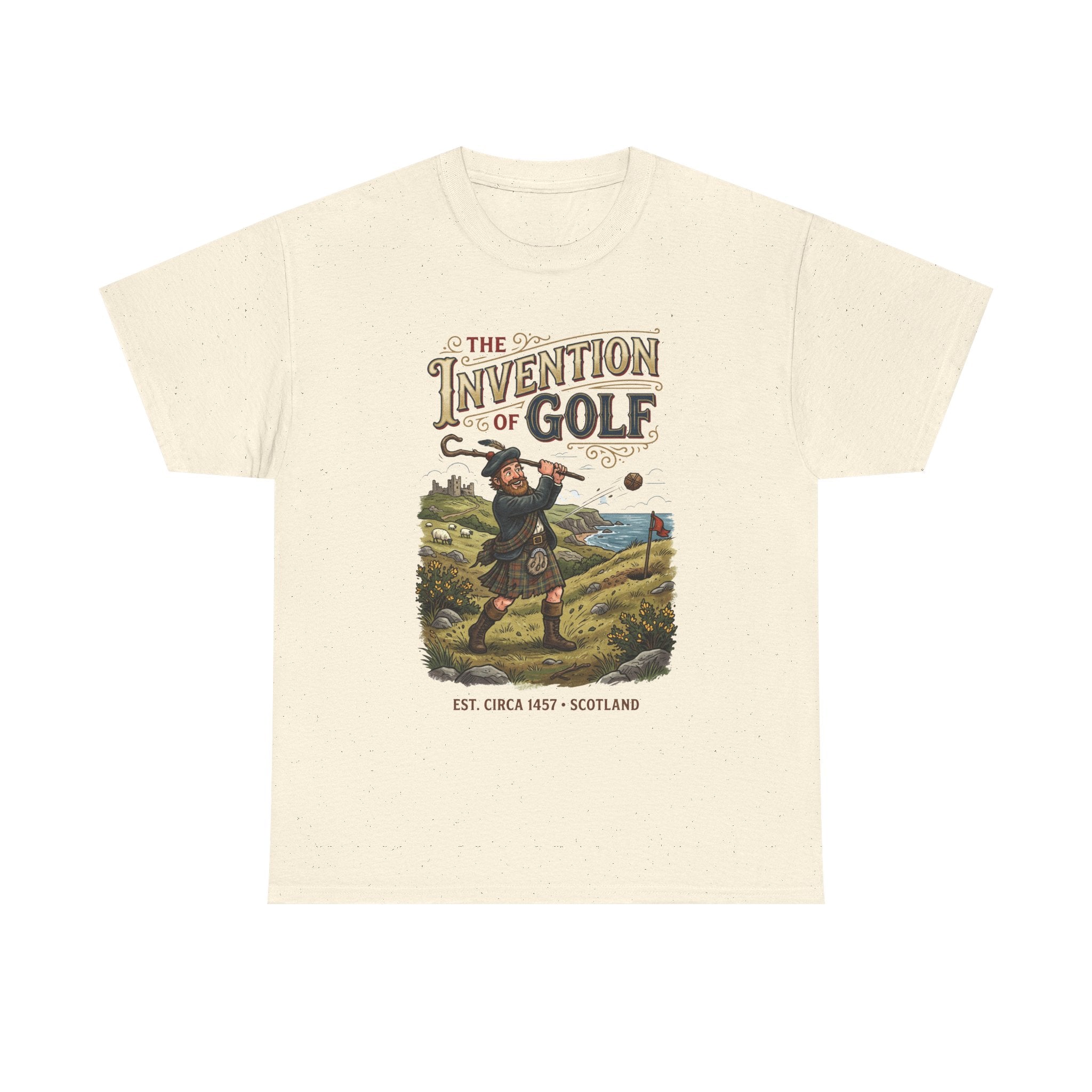 Golf T-Shirt — "The Invention of Golf" Vintage Scotland Design
