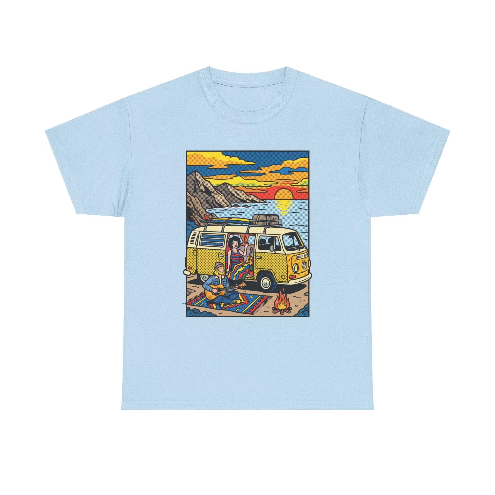 Surf Van Sunset T‑Shirt — Retro Camper Beach Scene Tee