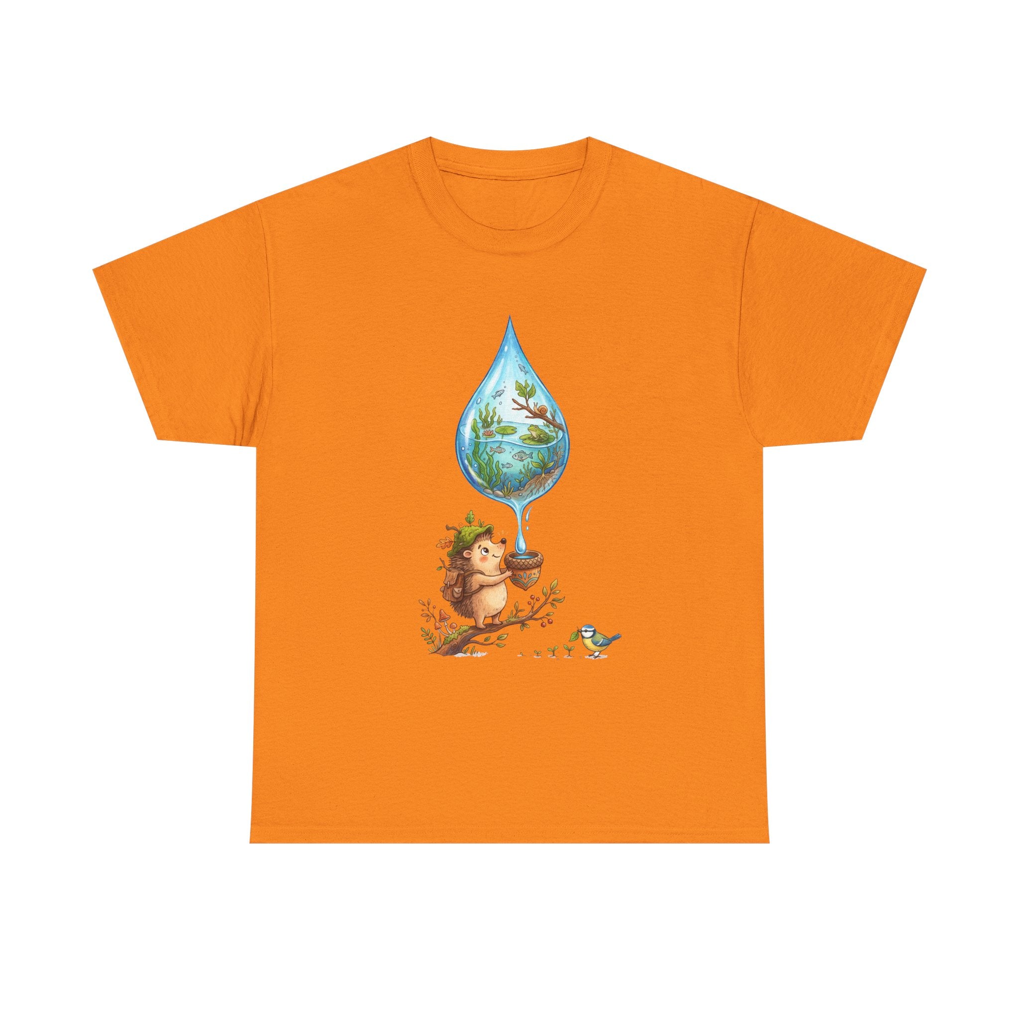 Eco Hedgehog Water Drop T‑Shirt — Wildlife Nature Illustration