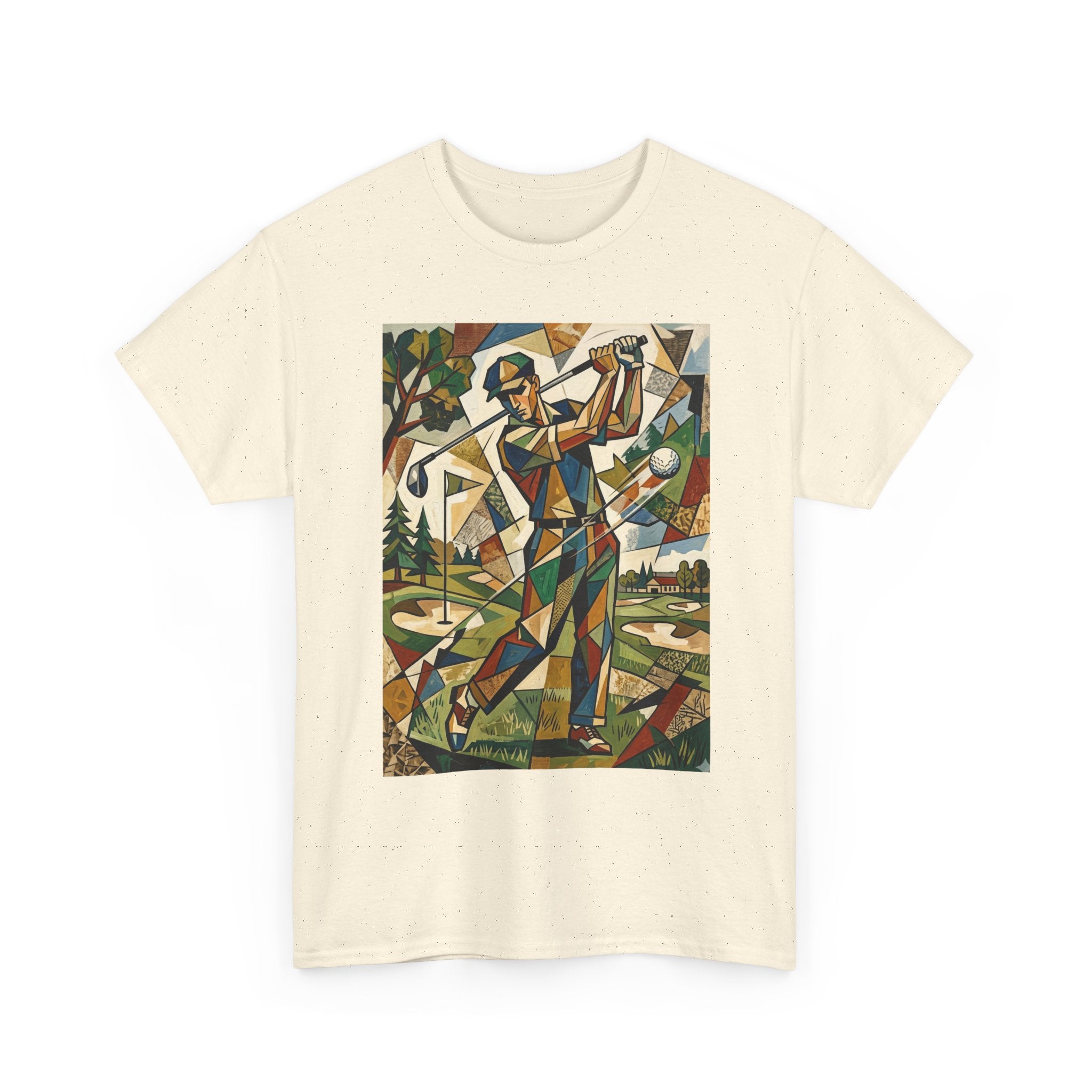 Abstract Golfer Art T-Shirt — Colorful Geometric Golf Scene Tee