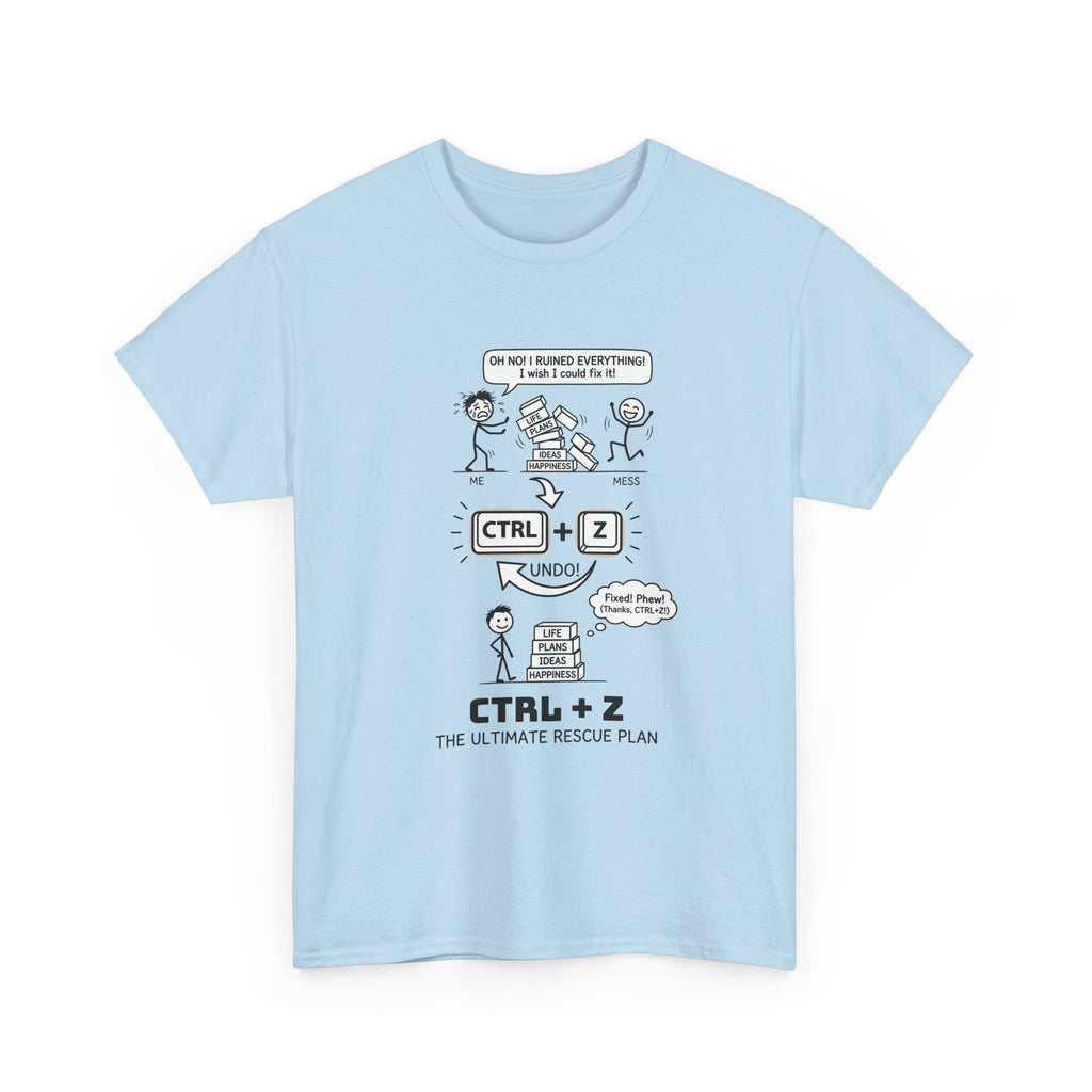 CTRL + Z T-Shirt — Funny Programmer Comic Tee ("The Ultimate Rescue Plan")