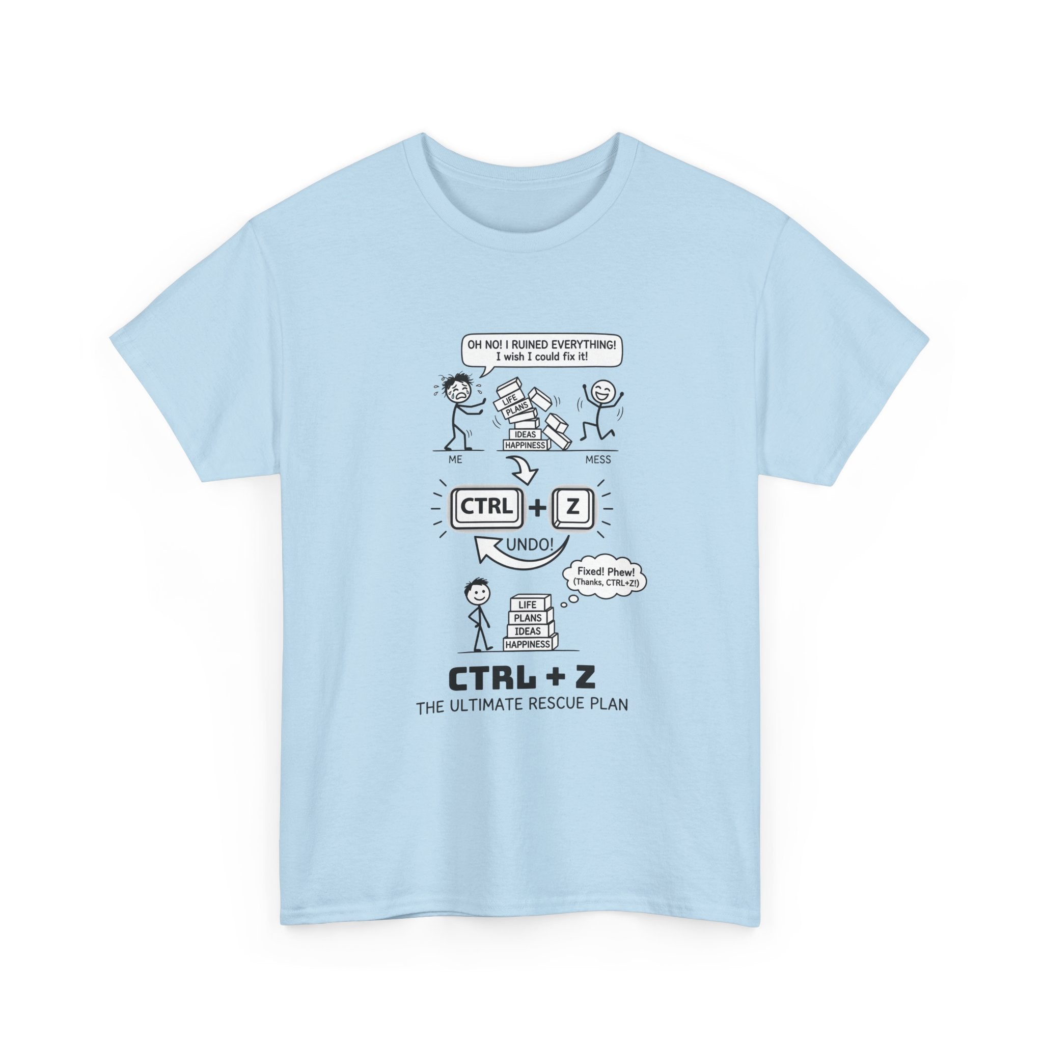 CTRL + Z T-Shirt — Funny Programmer Comic Tee ("The Ultimate Rescue Plan")