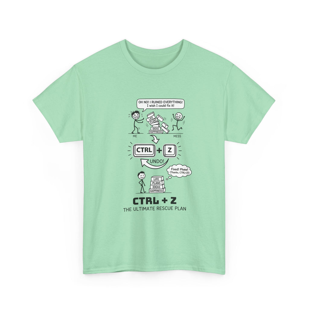 CTRL + Z T-Shirt — Funny Programmer Comic Tee ("The Ultimate Rescue Plan")