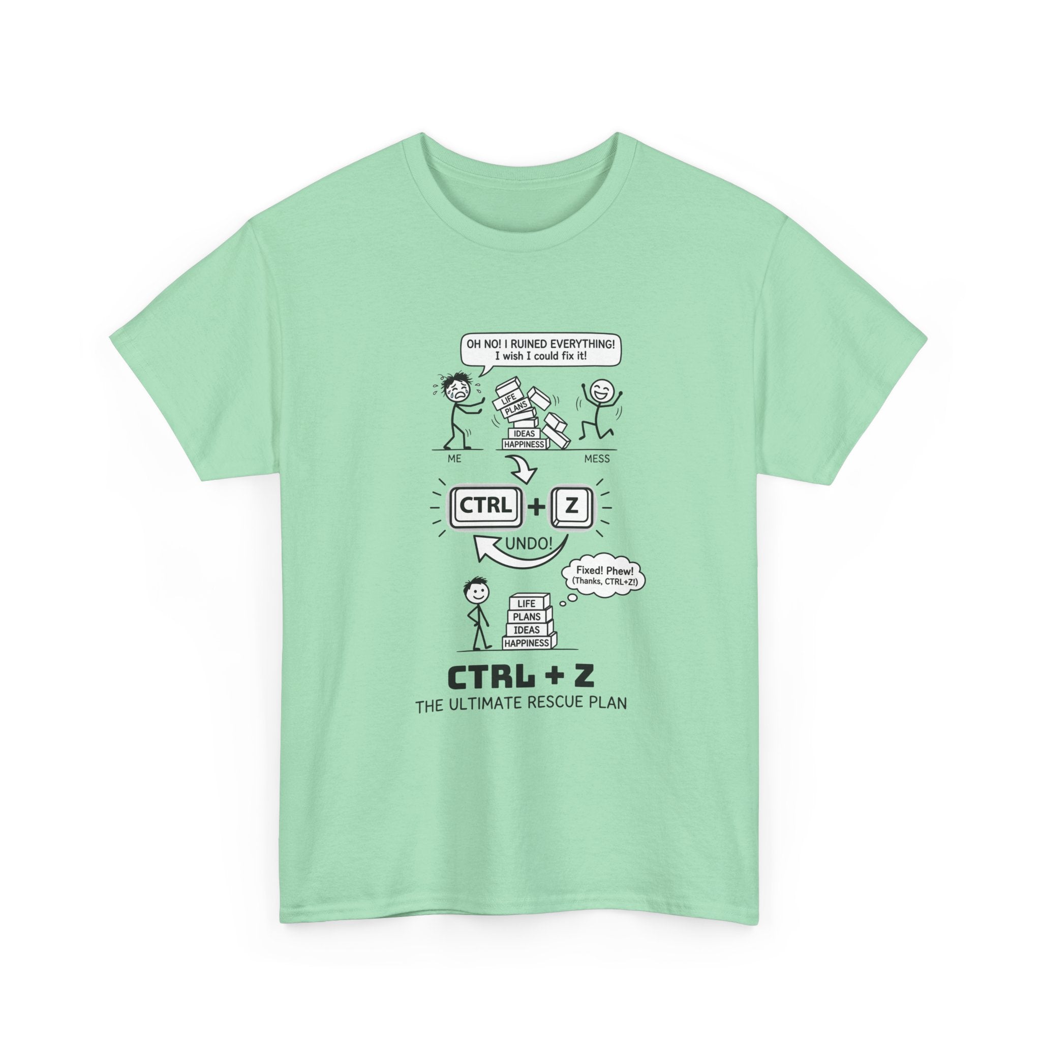 CTRL + Z T-Shirt — Funny Programmer Comic Tee ("The Ultimate Rescue Plan")