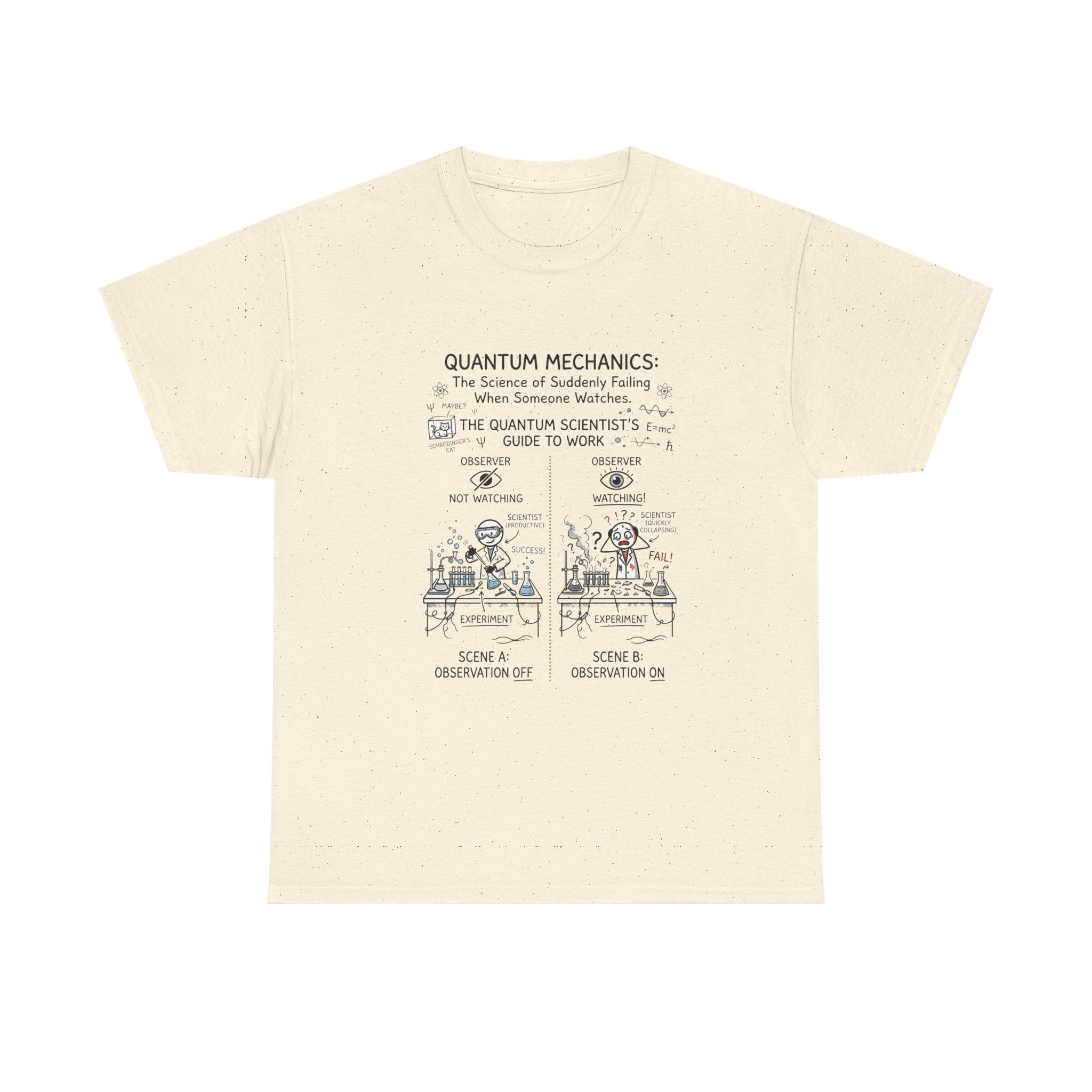 Quantum Mechanics Cartoon T‑Shirt — Funny Science Diagram Tee
