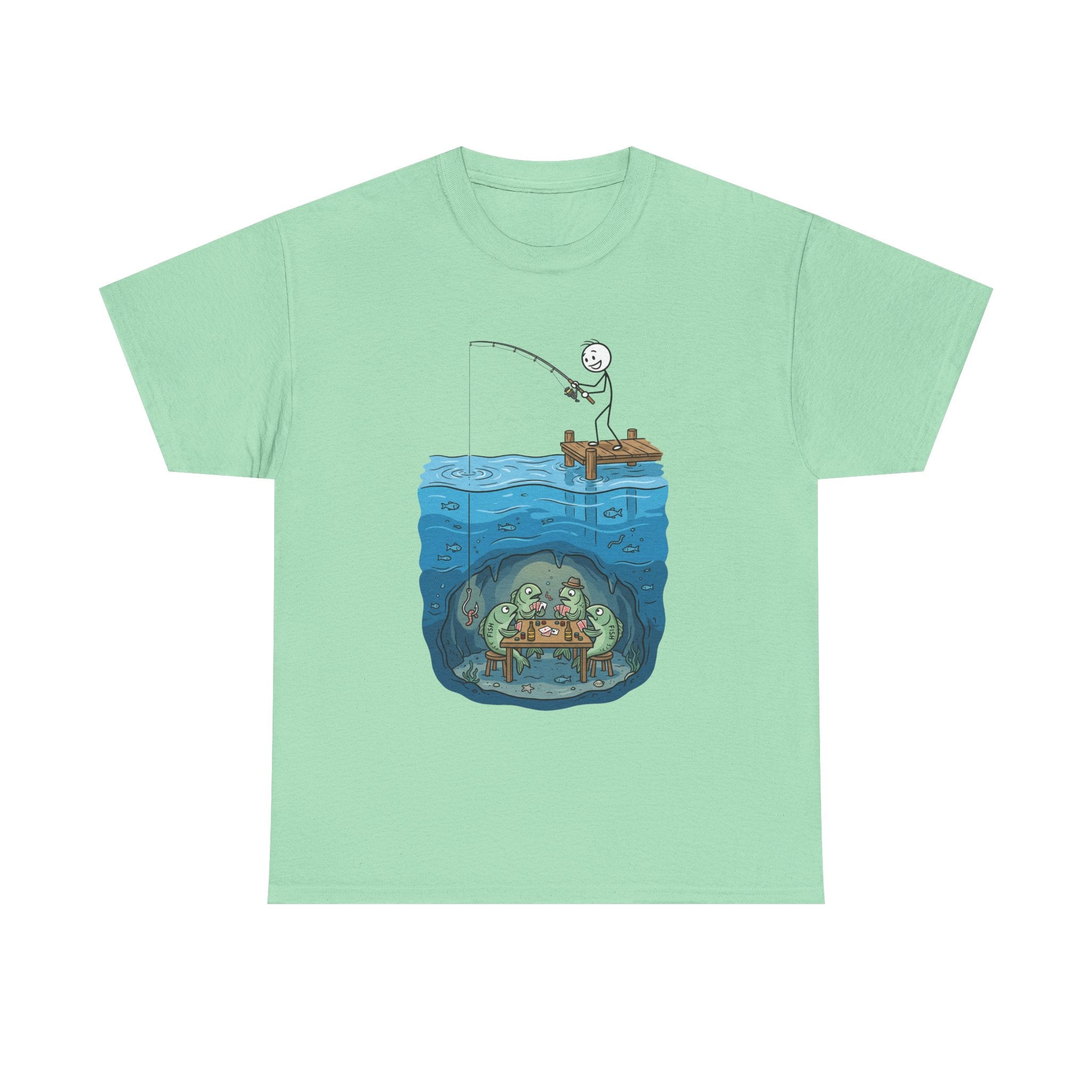 Fishing Tee — Underwater Surprise Cartoon T-Shirt (Fisherman & Sea Creatures)