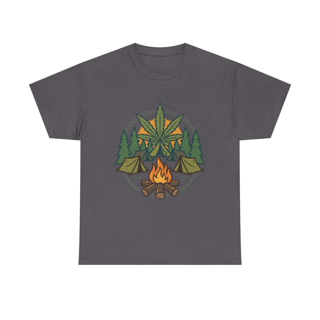 Camping Cannabis T‑Shirt – Outdoorsy Weed Leaf Campfire Graphic Tee