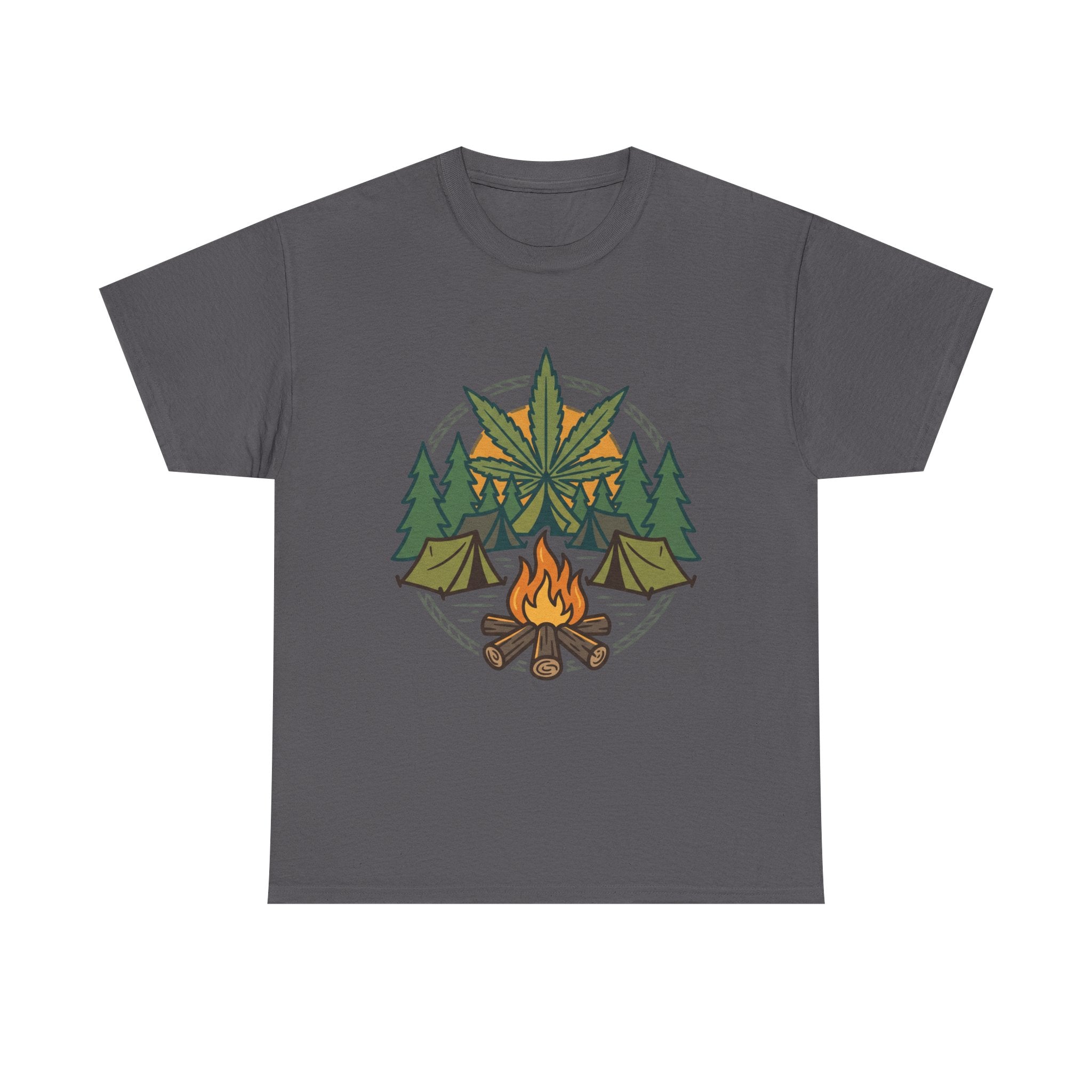 Camping Cannabis T‑Shirt – Outdoorsy Weed Leaf Campfire Graphic Tee