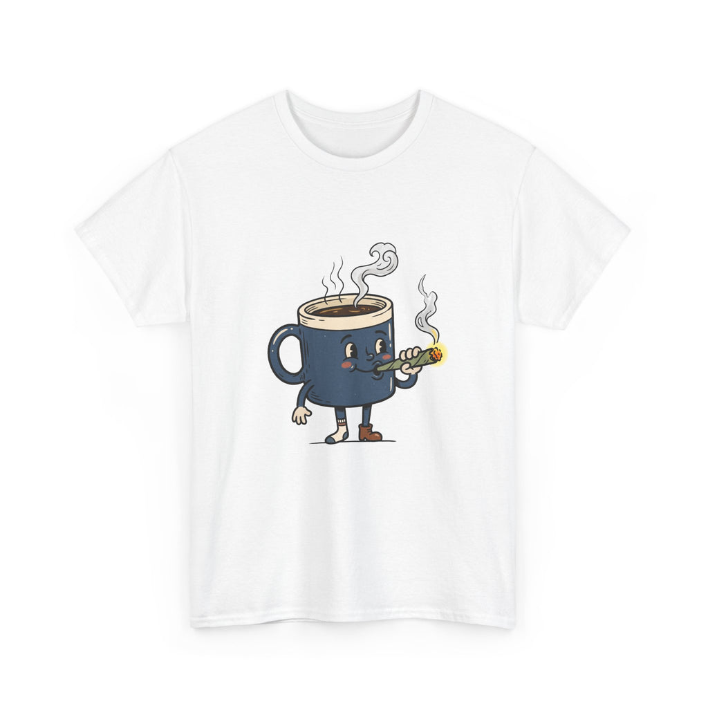 Coffee and a Joint Character Tee — Funny Smoking Joint Cartoon Shirt