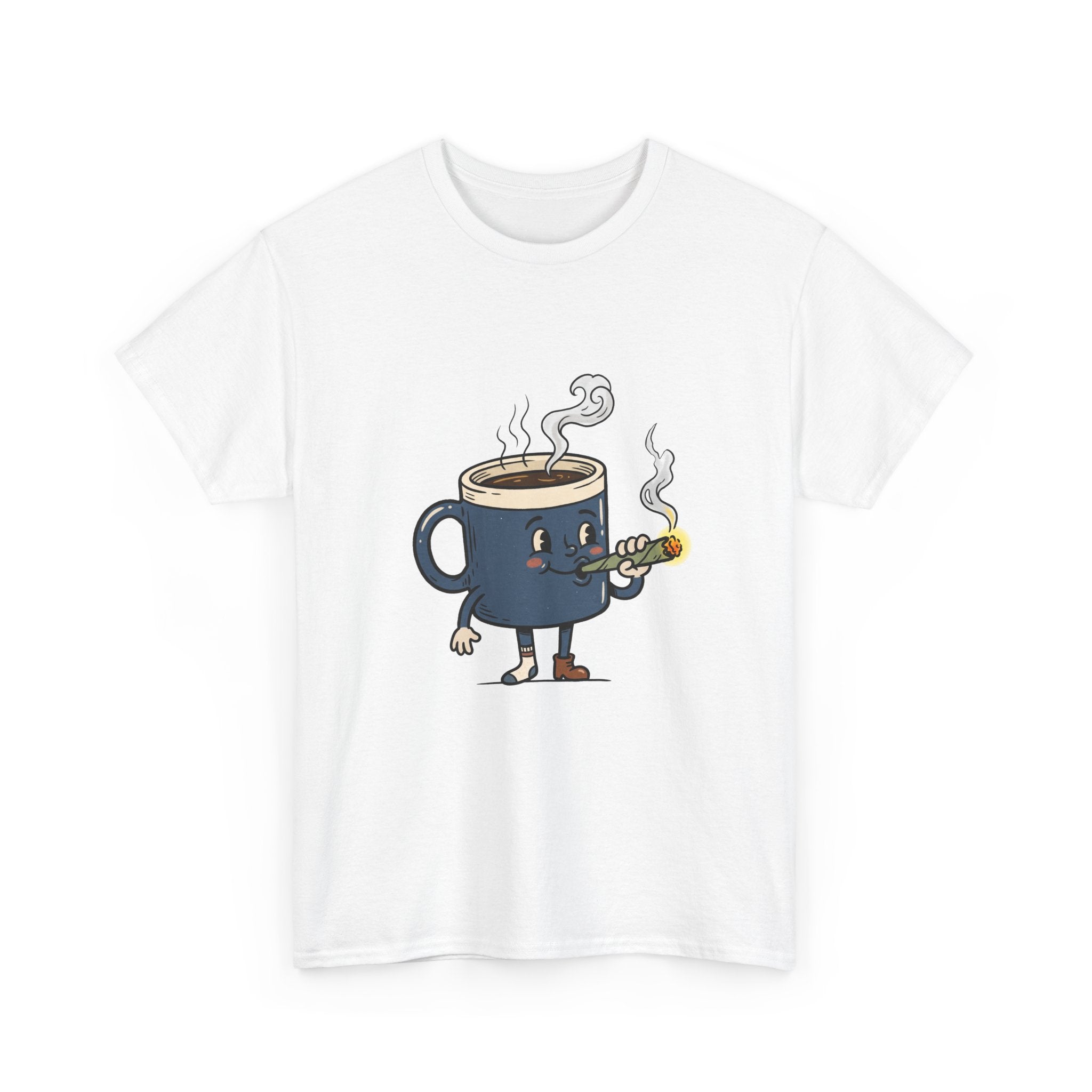 Coffee and a Joint Character Tee — Funny Smoking Joint Cartoon Shirt