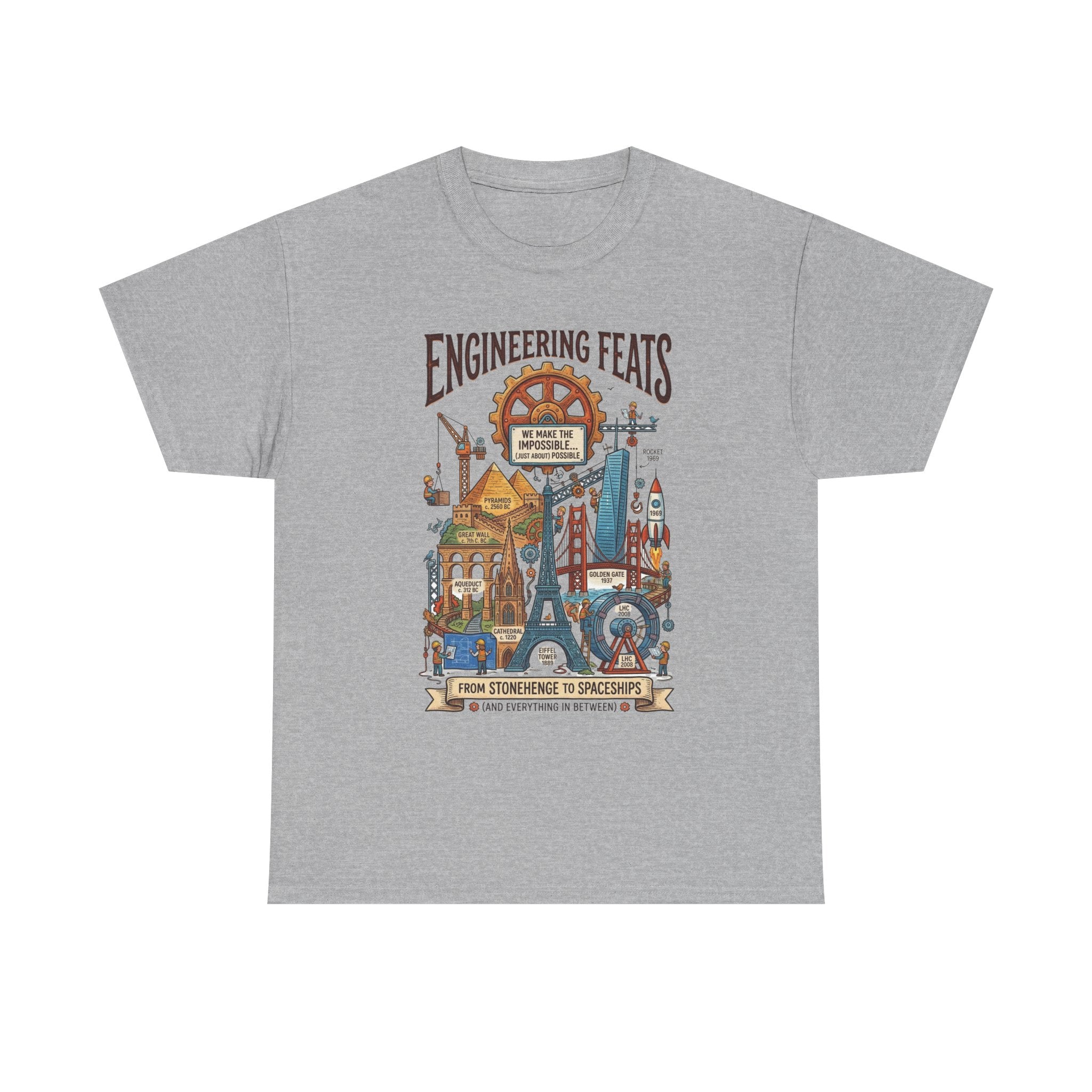 Engineering Feats T‑Shirt — STEM Vintage Landmark Illustration