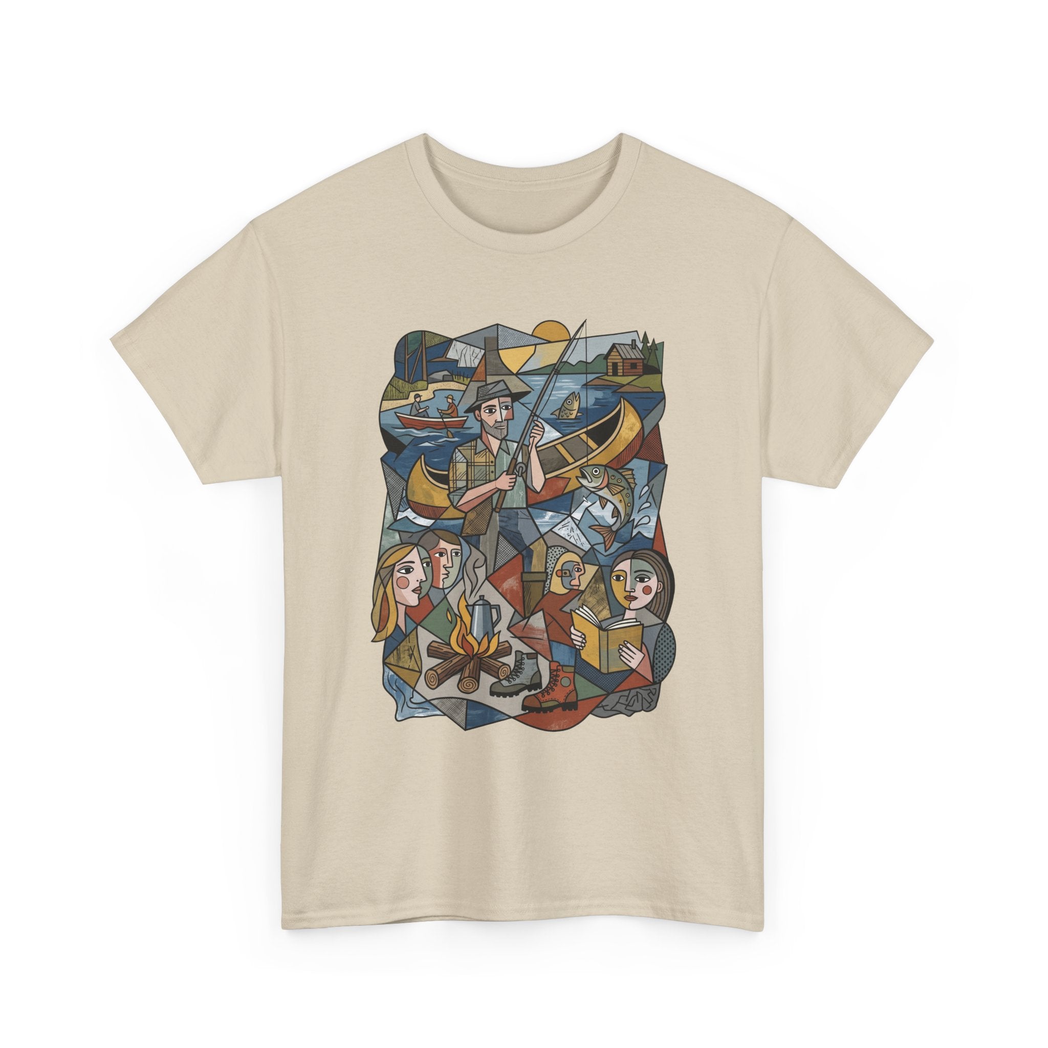 T-Shirt — Nautical Folk Art Crew: Illustrated Sailing, Fishing & Harbor Scene