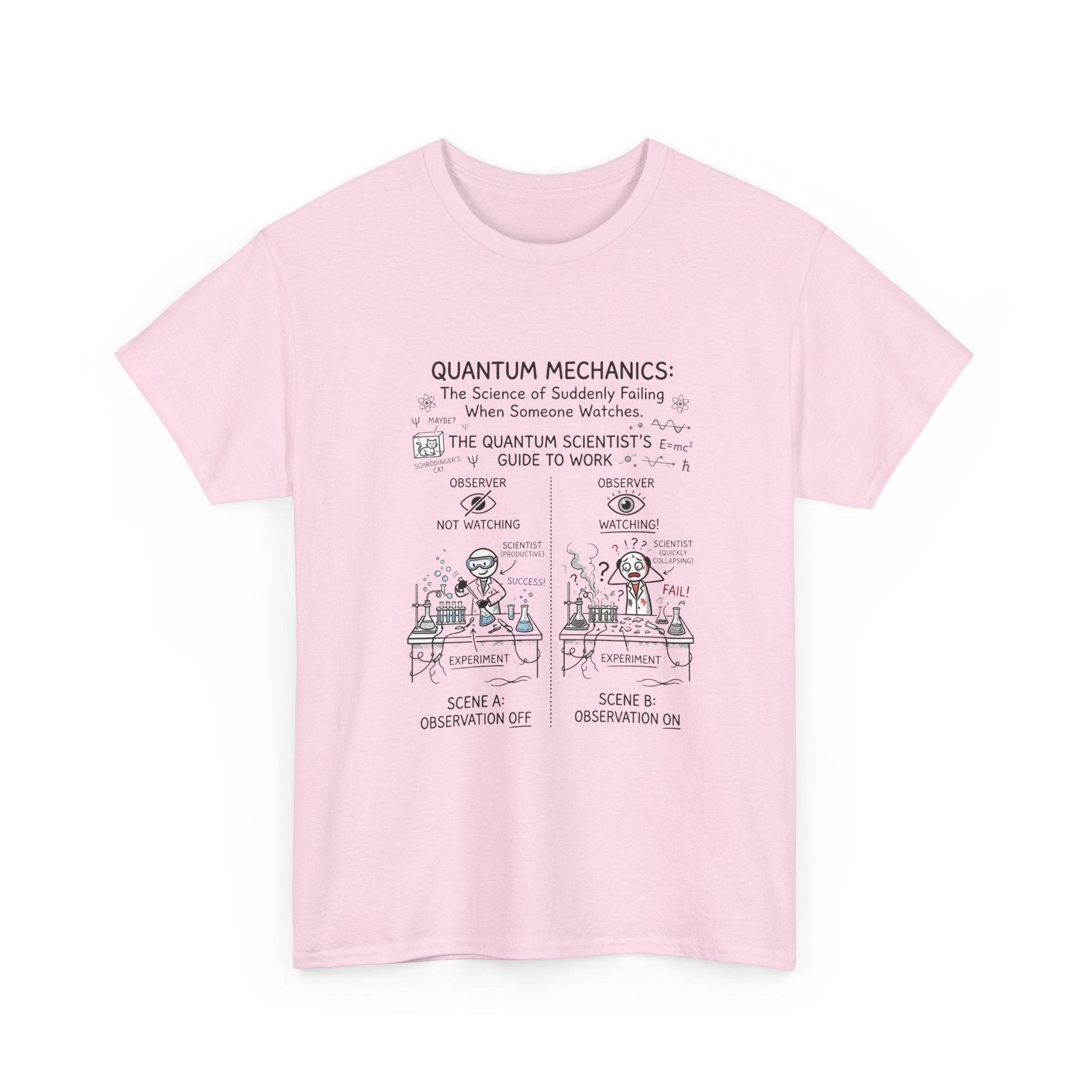 Quantum Mechanics Cartoon T‑Shirt — Funny Science Diagram Tee