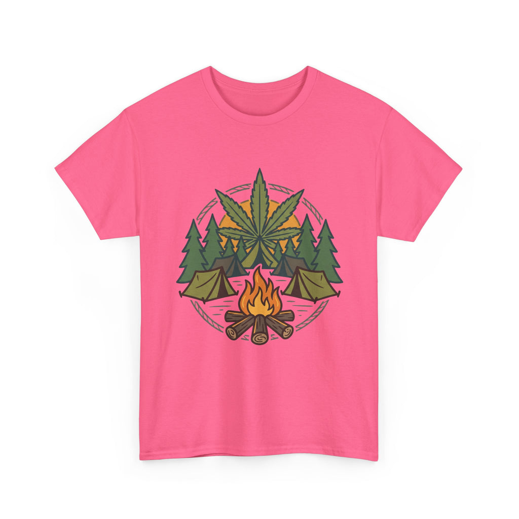 Camping Cannabis T‑Shirt – Outdoorsy Weed Leaf Campfire Graphic Tee