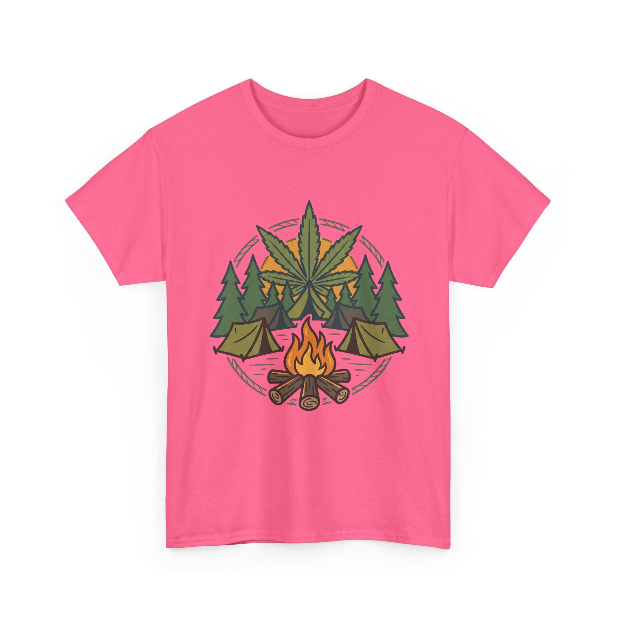 Camping Cannabis T‑Shirt – Outdoorsy Weed Leaf Campfire Graphic Tee
