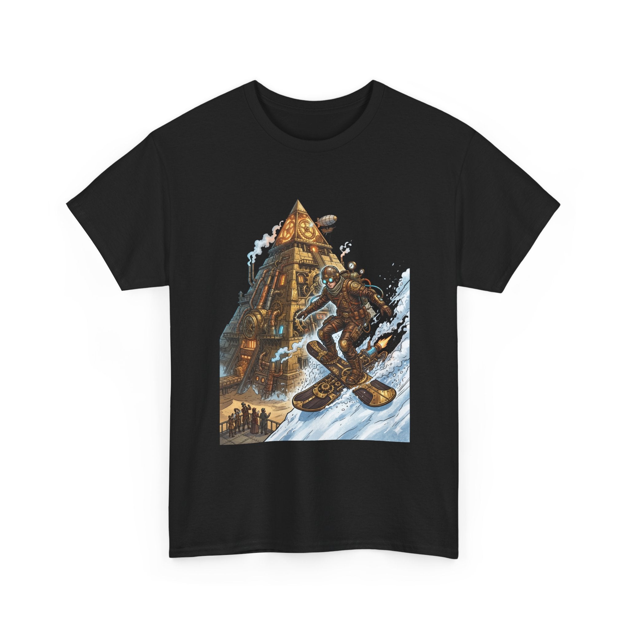 Steampunk Snowboard T‑Shirt — Retro Mountain Adventure Graphic Tee