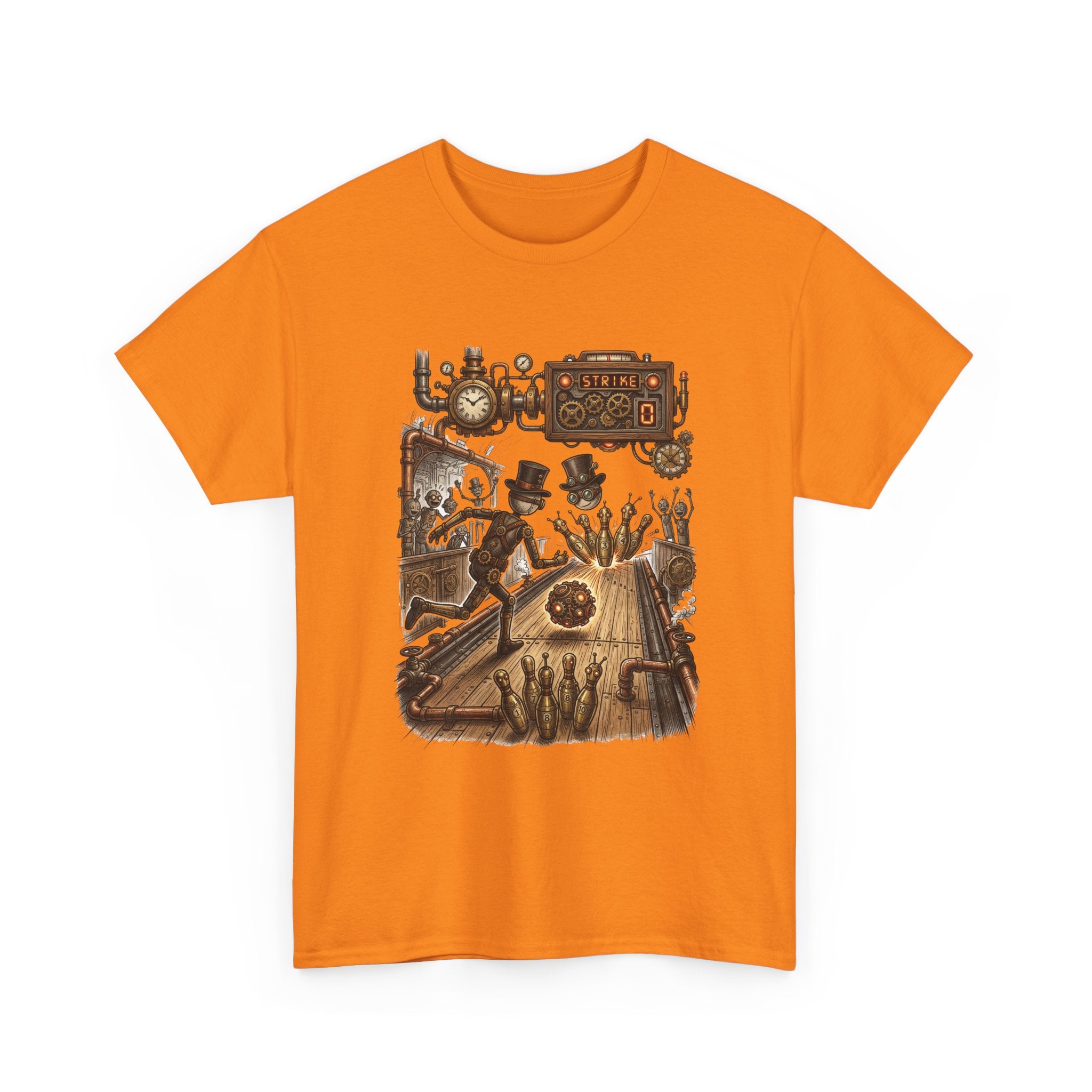 Steampunk Bowling T-Shirt — Vintage Train & Gears Graphic Tee