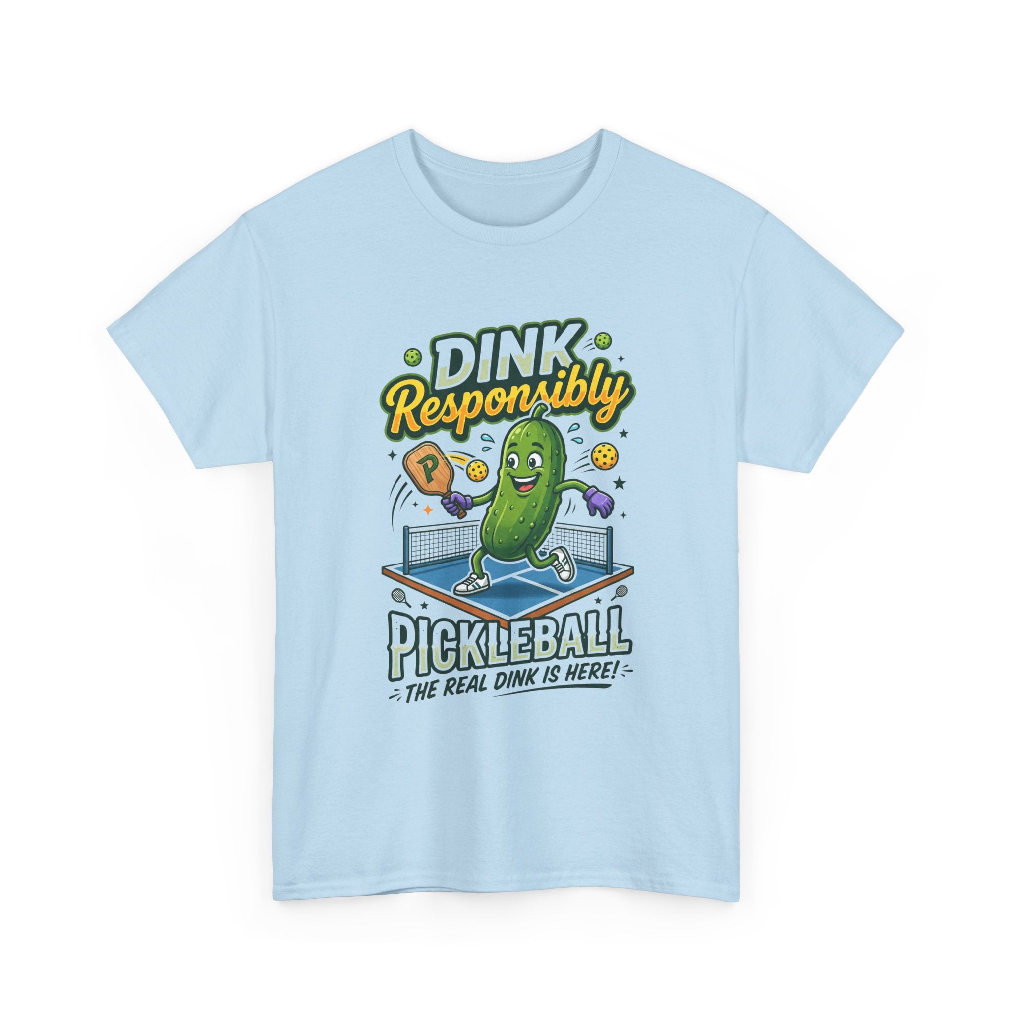 Pickleball T-Shirt — "Dink Responsibly" Funny Pickle Cartoon Tee