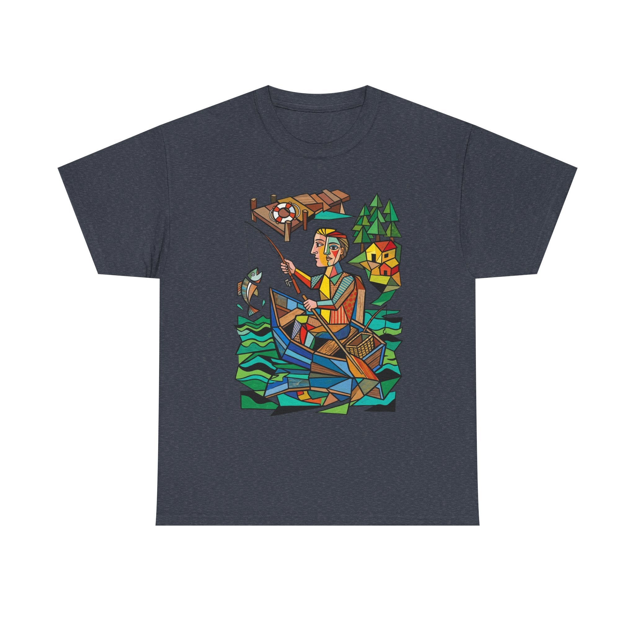 Fishing Canoe T-Shirt — Colorful Stained-Glass Angler Graphic Tee